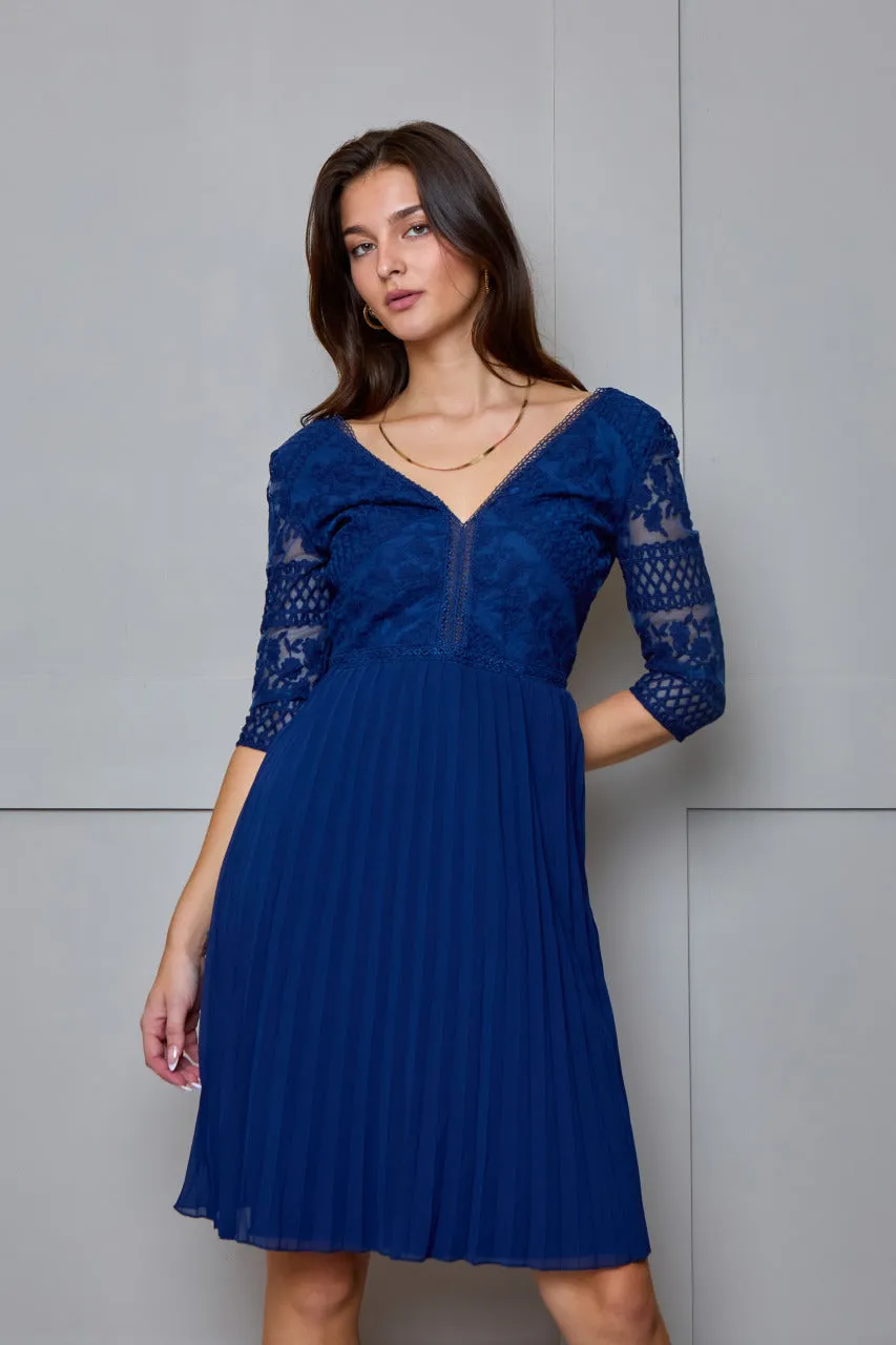 Long Sleeve V Neck Midi Dress in Navy sold by Chi Chi London