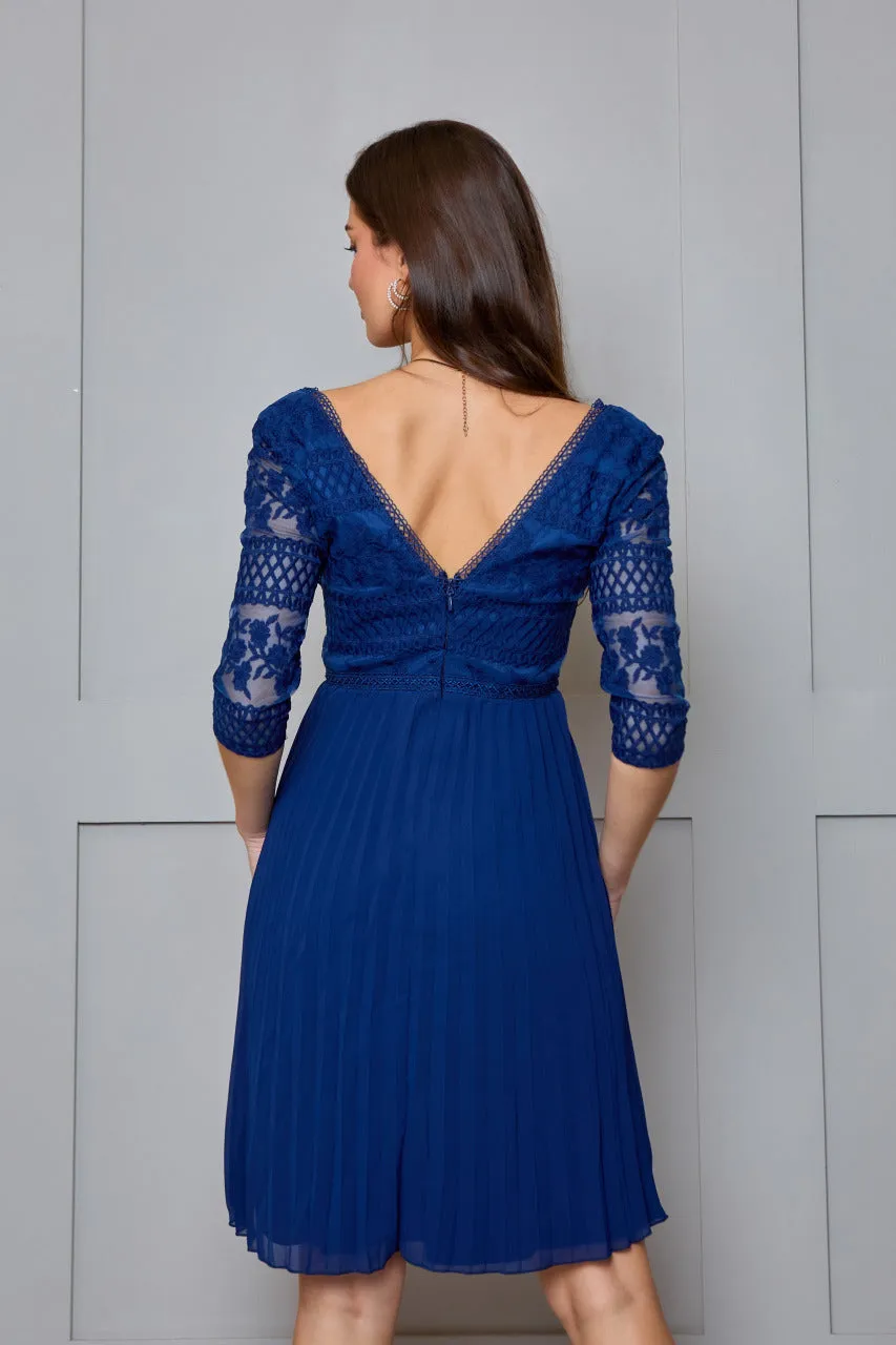 Long Sleeve V Neck Midi Dress in Navy sold by Chi Chi London product image thumbnail 2