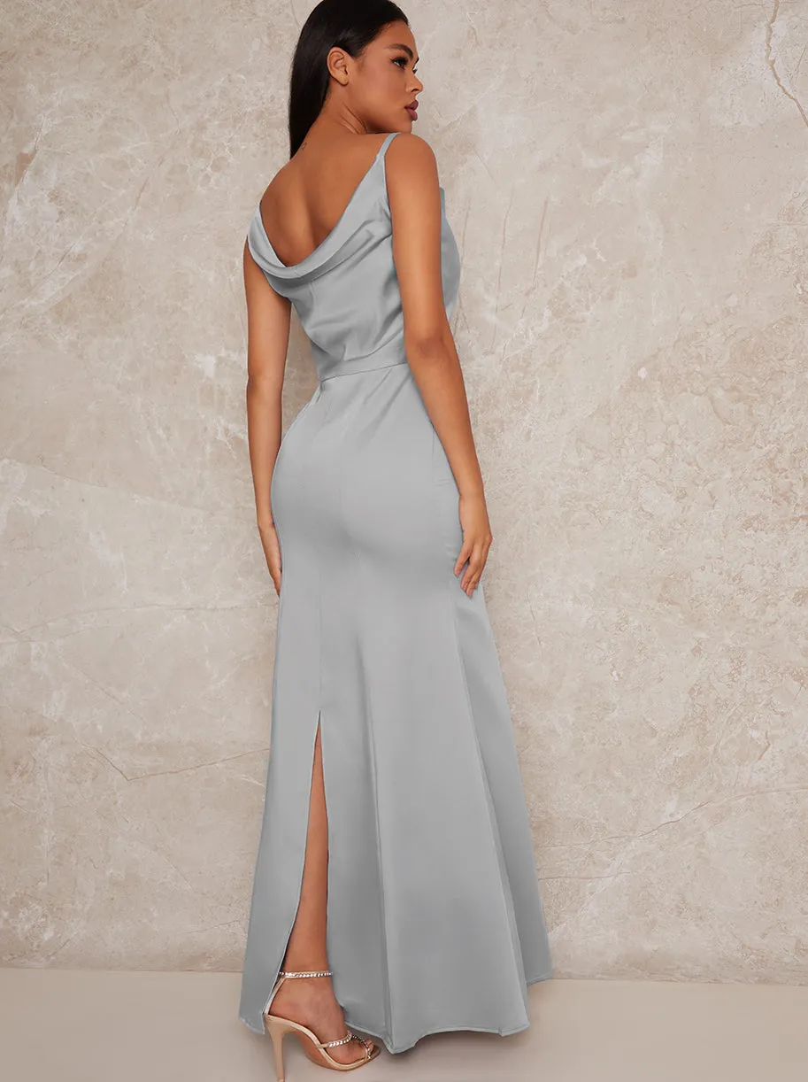 Cowl Neck Satin Slip Maxi Dress in Blue sold by Chi Chi London product image thumbnail 4