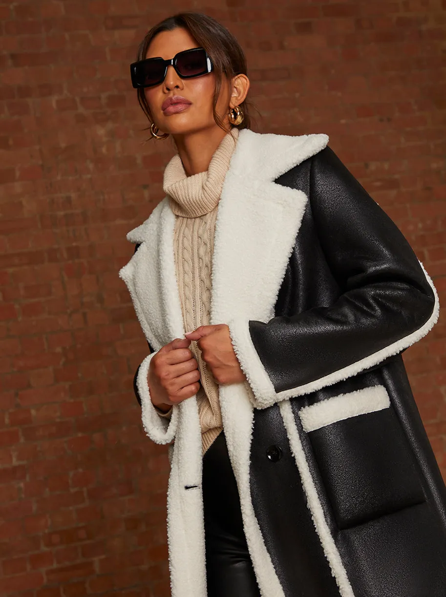Contrast Trim Borg Coat in Black sold by Chi Chi London product image thumbnail 5