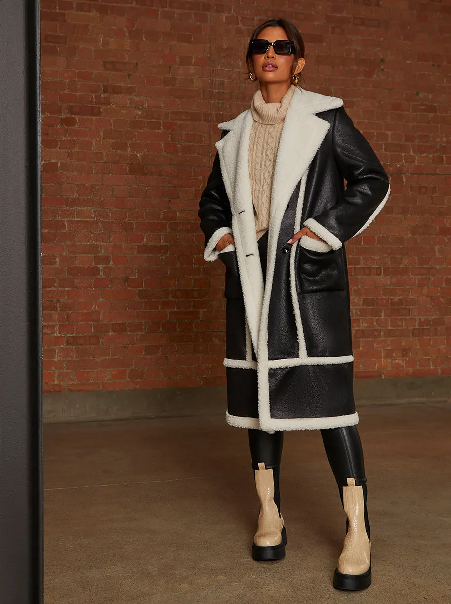 Contrast Trim Borg Coat in Black sold by Chi Chi London product image thumbnail 3
