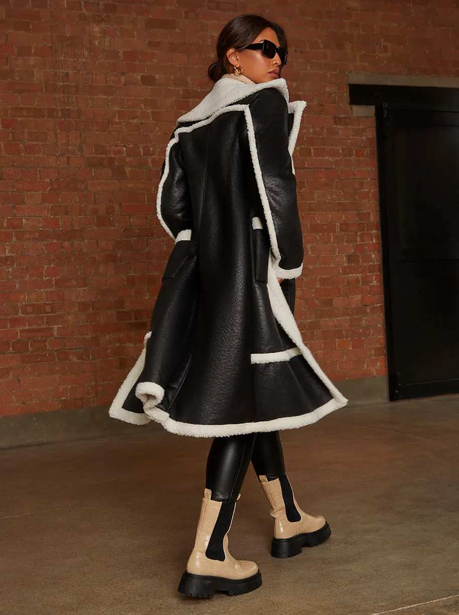 Contrast Trim Borg Coat in Black sold by Chi Chi London product image thumbnail 4