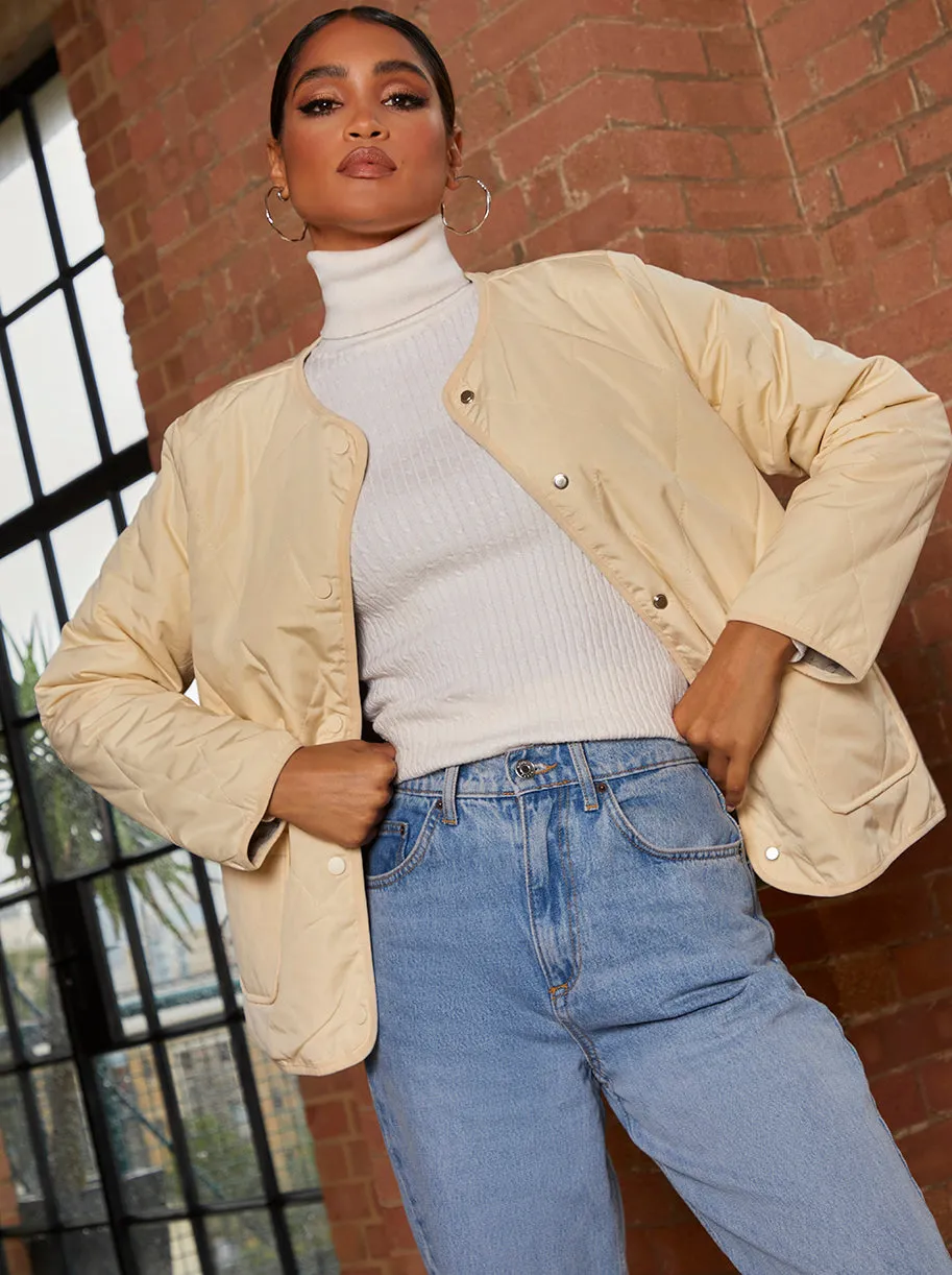 Reversible Quilted Short Jacket in Cream and Khaki sold by Chi Chi London product image thumbnail 2