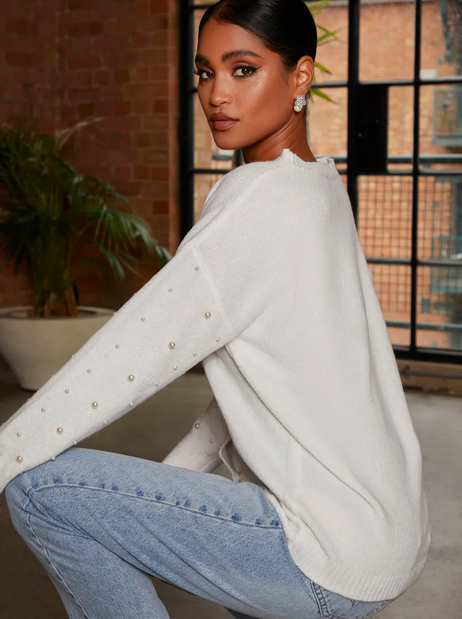 Pearl Detail Oversized Cardigan in Cream sold by Chi Chi London product image thumbnail 2