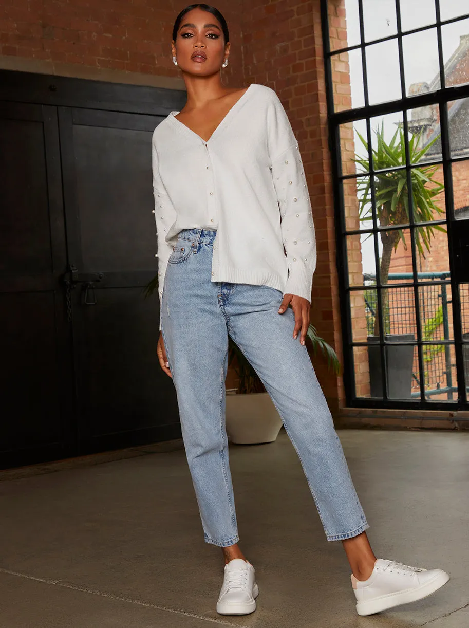 Pearl Detail Oversized Cardigan in Cream sold by Chi Chi London product image thumbnail 3