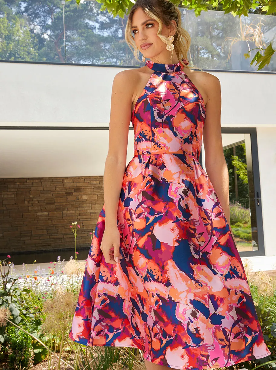 Halter Neck Abstract Print Fit and Flare Midi Dress in Multi sold by Chi Chi London product image thumbnail 3