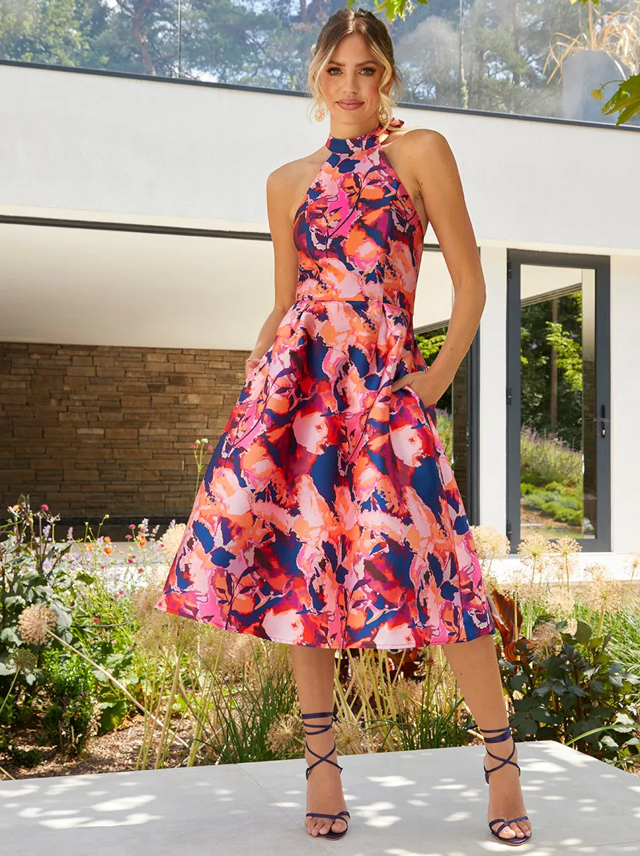 Halter Neck Abstract Print Fit and Flare Midi Dress in Multi sold by Chi Chi London product image thumbnail 5