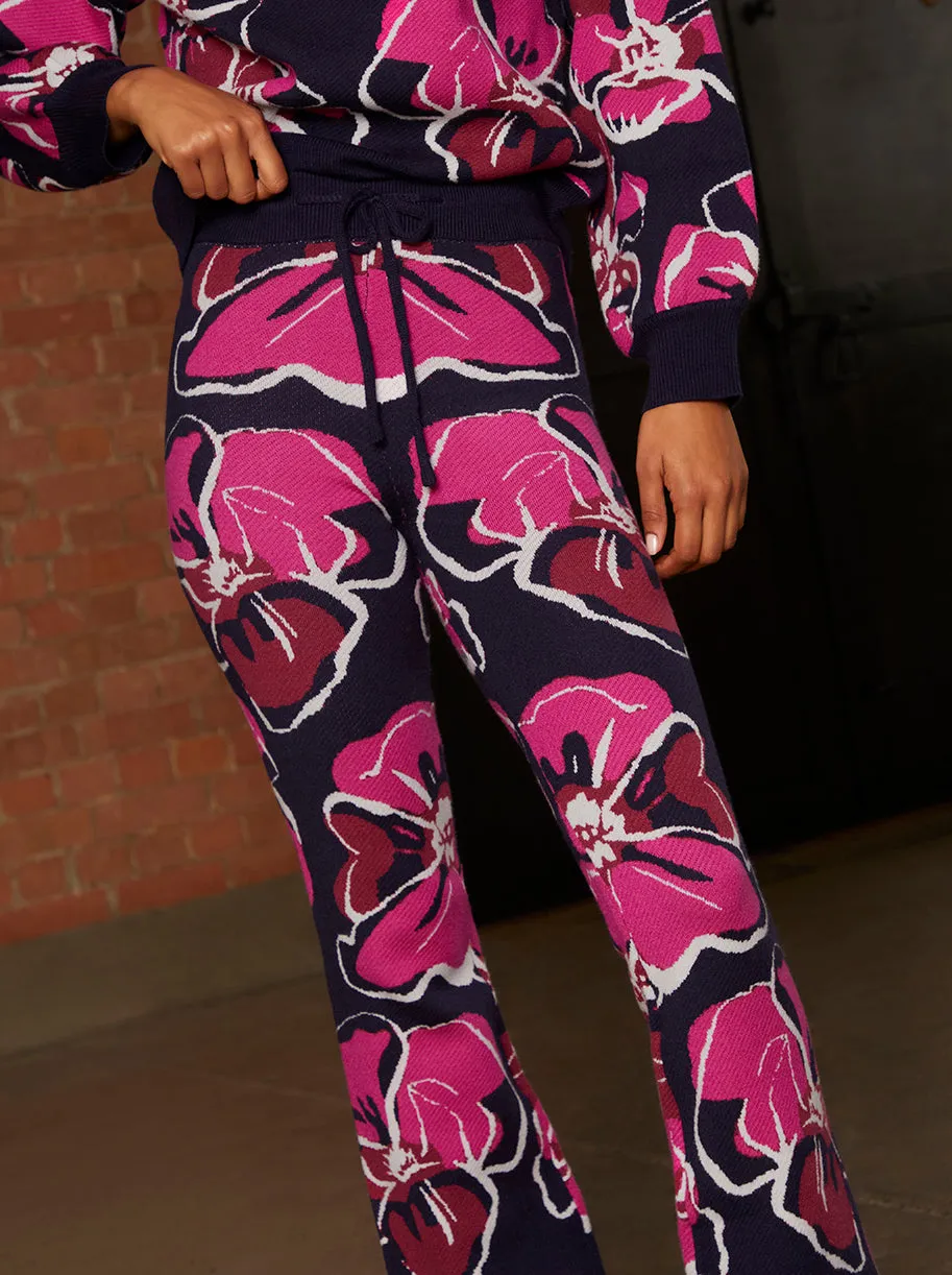 Abstract Floral Wide Leg Trousers in Navy sold by Chi Chi London product image thumbnail 3