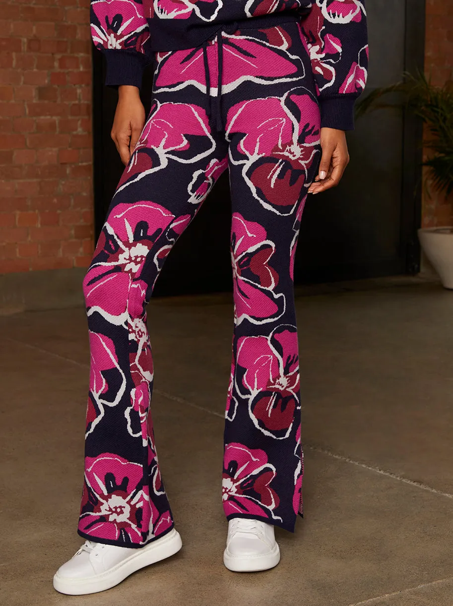 Abstract Floral Wide Leg Trousers in Navy sold by Chi Chi London product image thumbnail 2