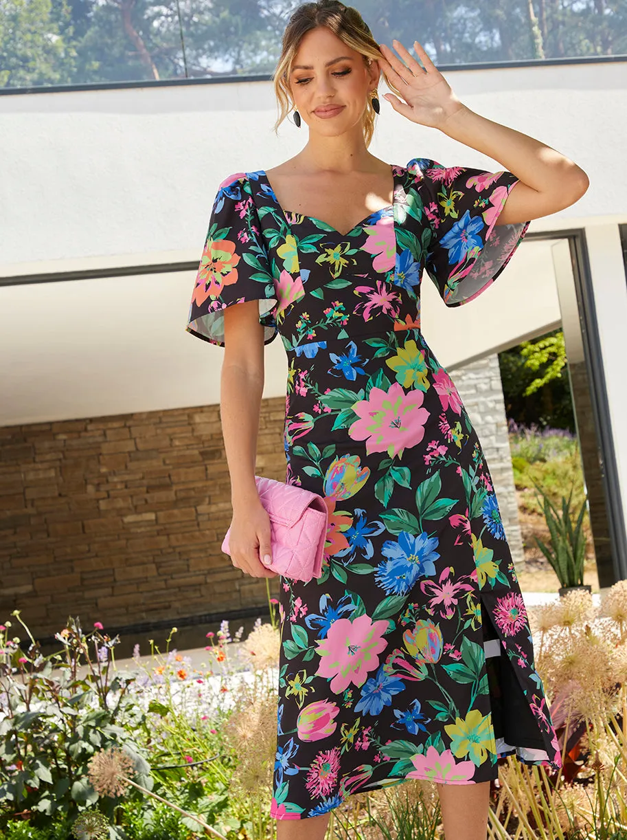 Short Sleeve Floral Midi Dress in Black sold by Chi Chi London product image thumbnail 3