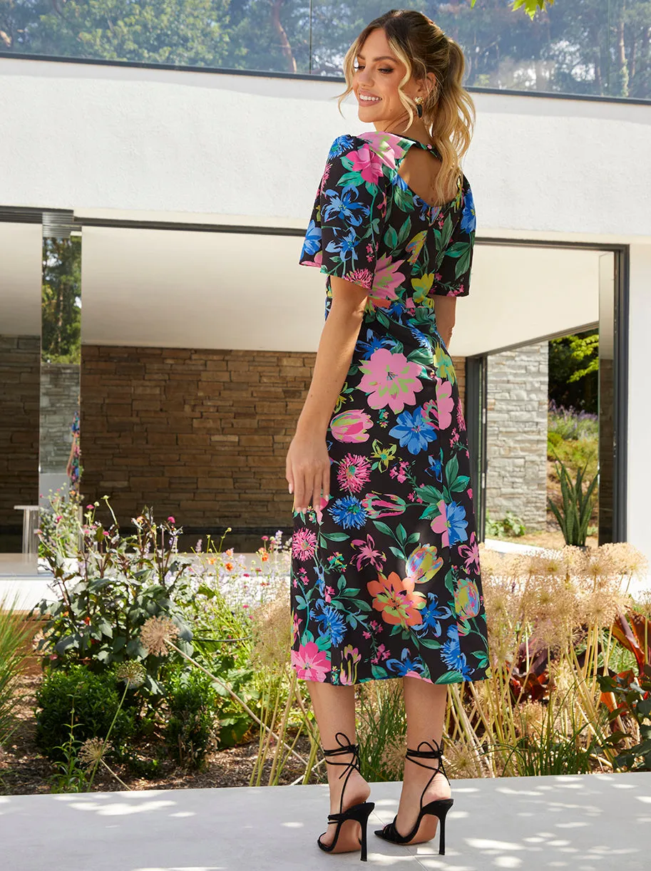 Short Sleeve Floral Midi Dress in Black sold by Chi Chi London product image thumbnail 4