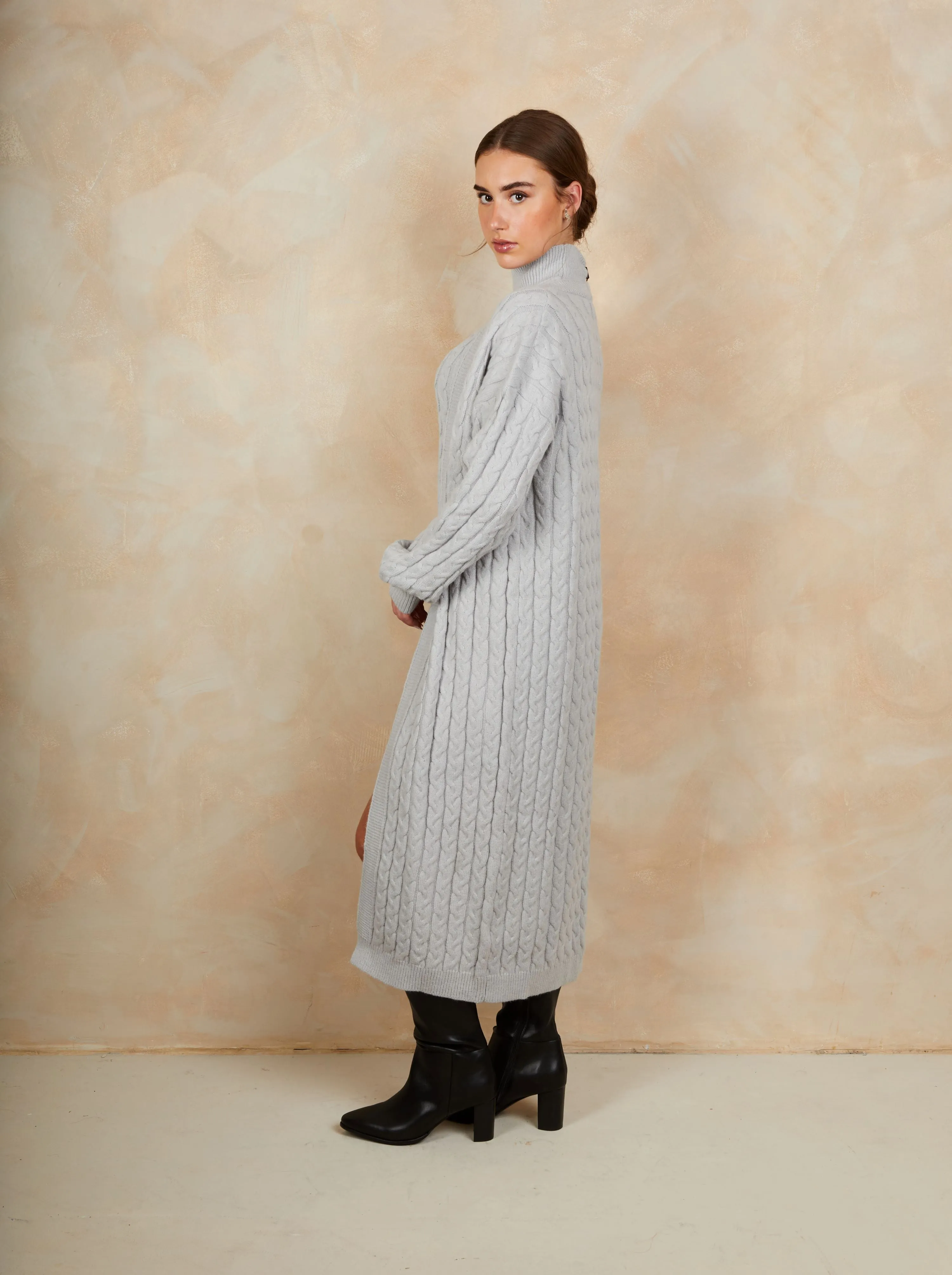 All-Over Knitted Cable Longline Cardigan in Grey sold by Chi Chi London product image thumbnail 3
