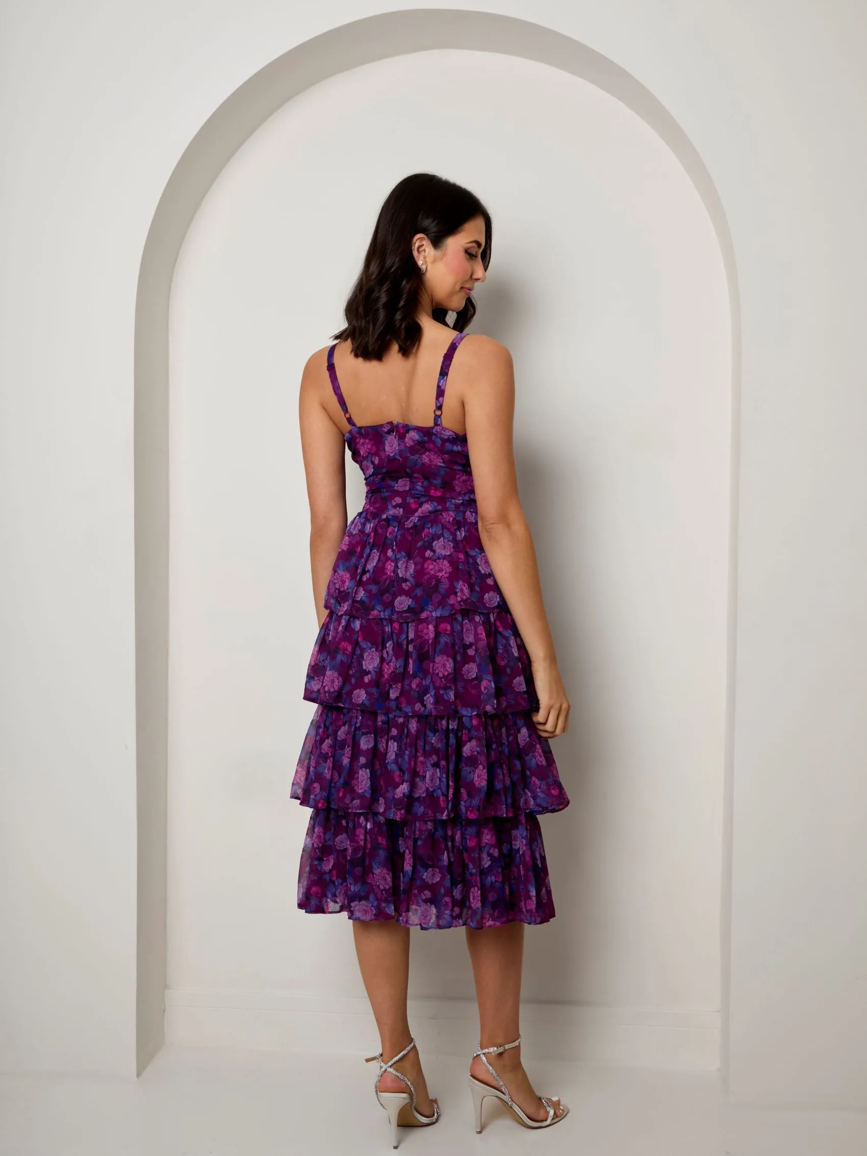 Sleeveless Floral Print Midi Dress in Purple sold by Chi Chi London product image thumbnail 3