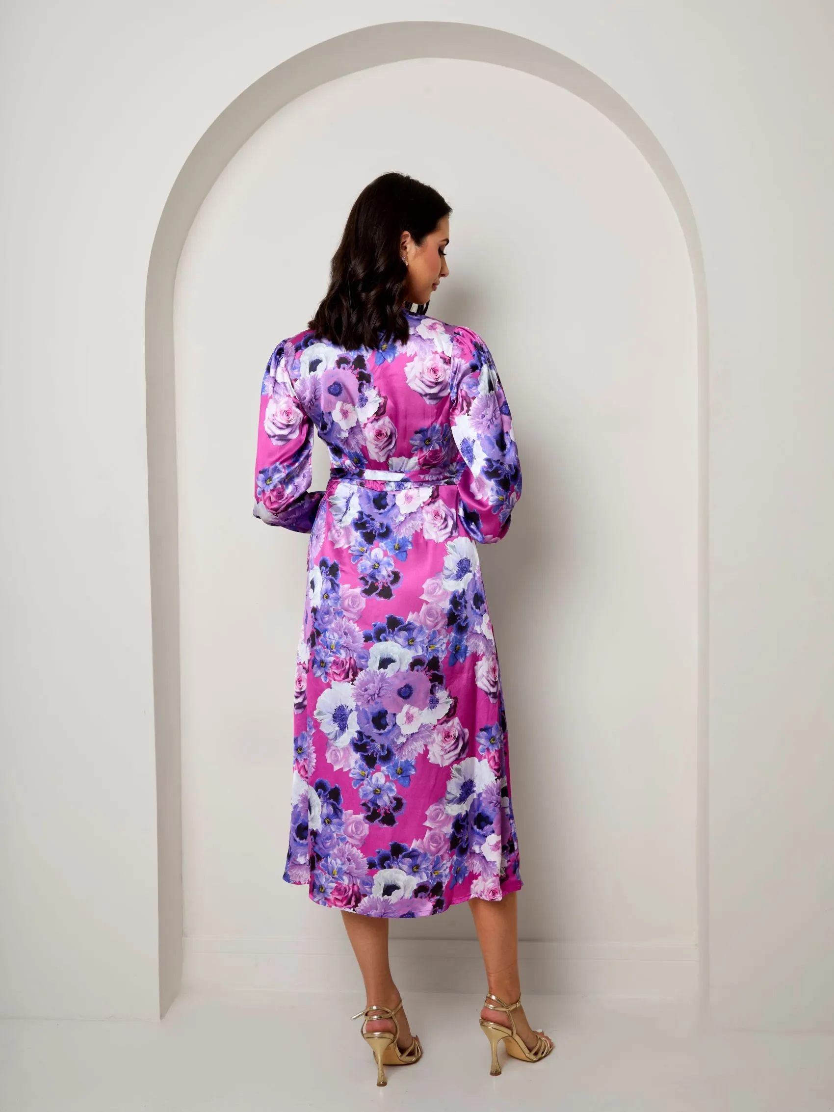 Long Sleeve Floral Wrap Dress in Purple sold by Chi Chi London product image thumbnail 2