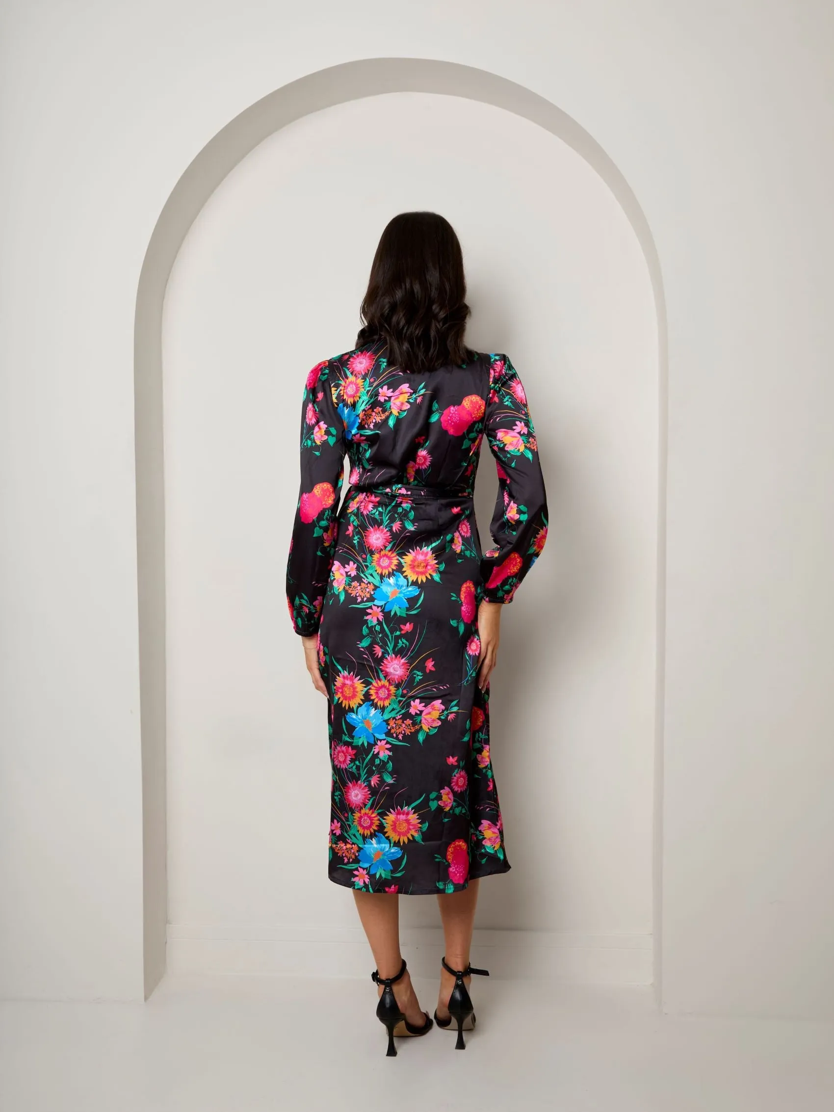 Long Sleeve Floral Wrap Dress in Black sold by Chi Chi London product image thumbnail 3