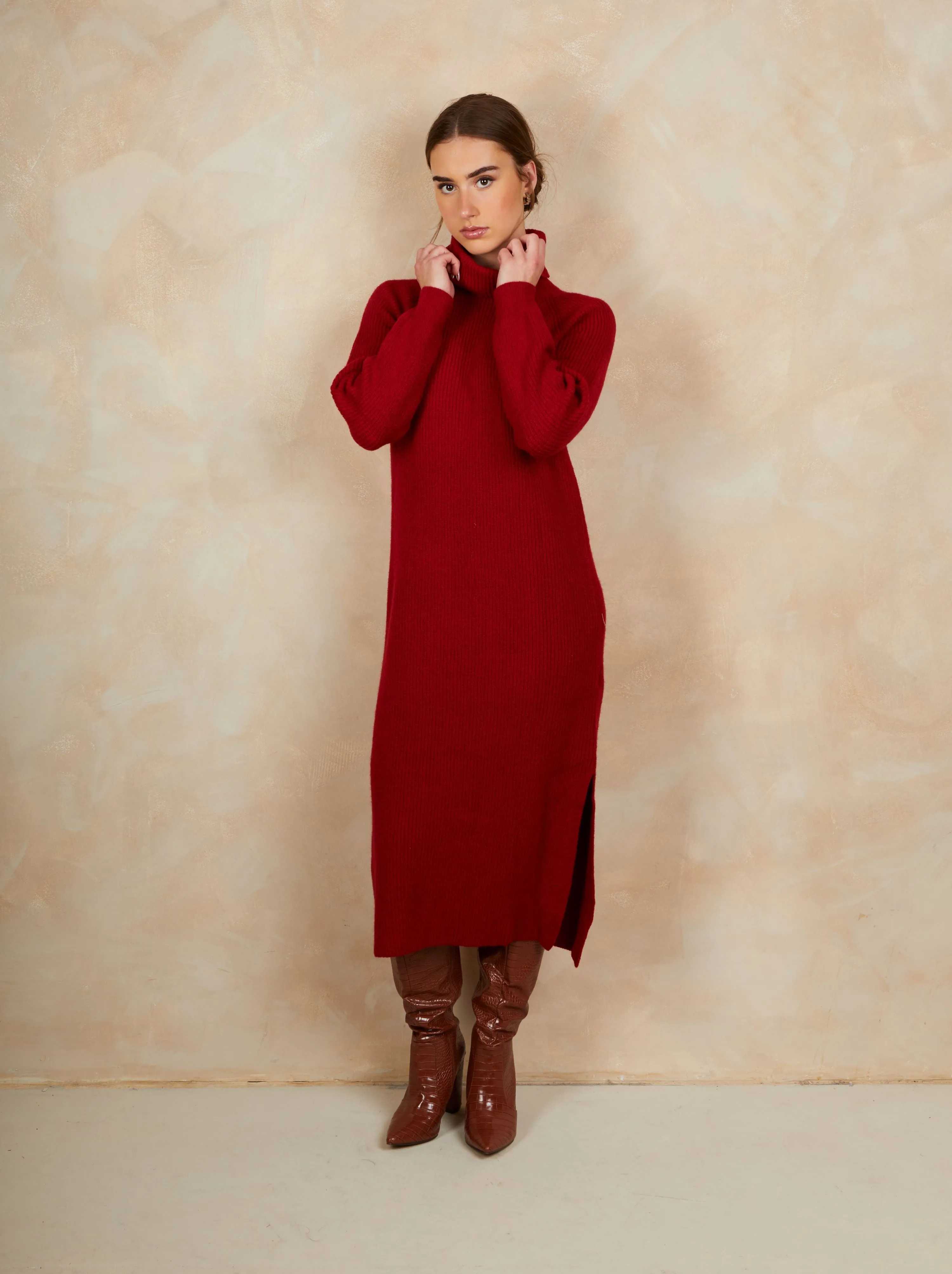 Roll Neck Oversized Jumper Dress in Red sold by Chi Chi London product image thumbnail 4