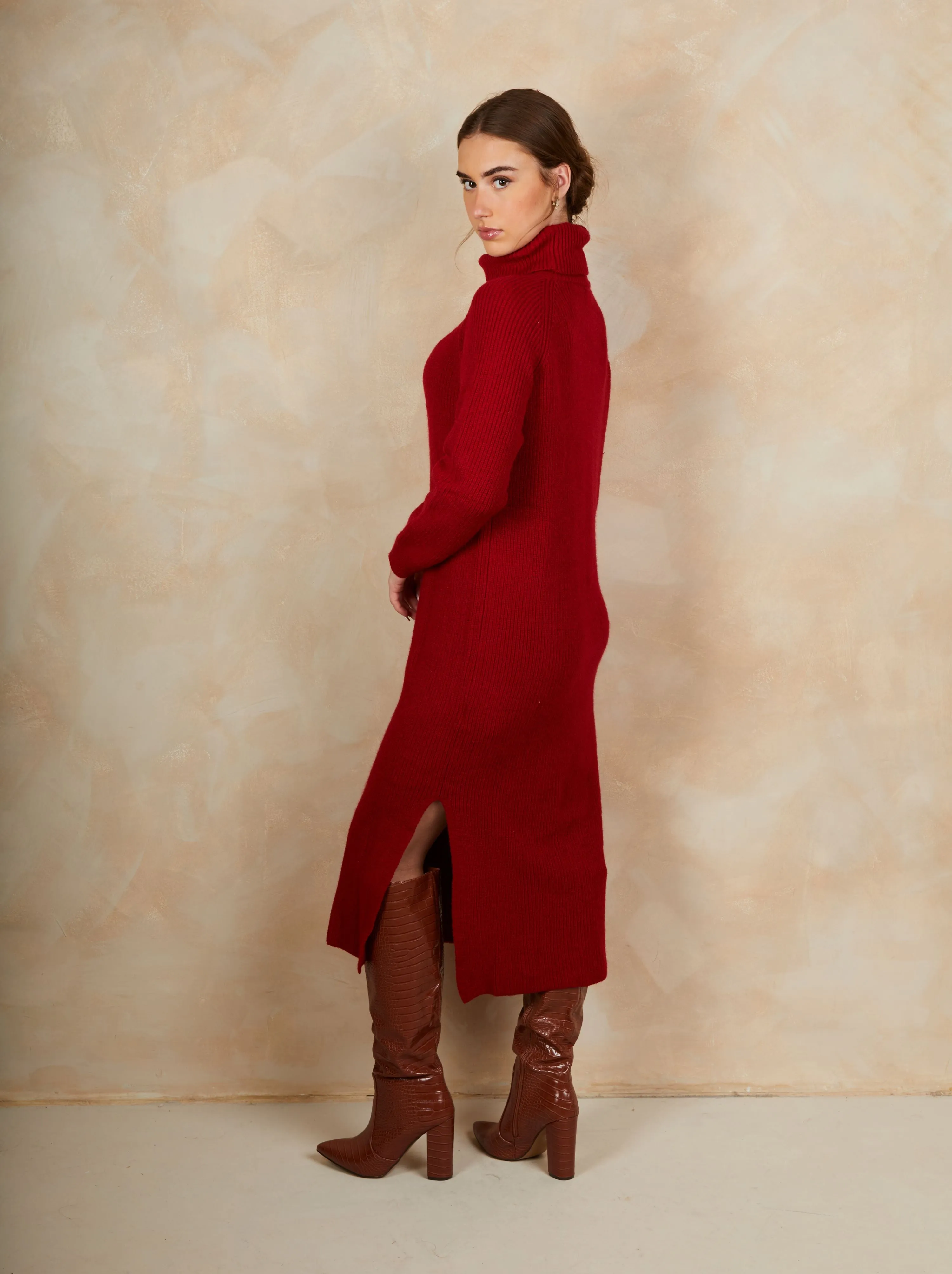 Roll Neck Oversized Jumper Dress in Red sold by Chi Chi London product image thumbnail 3