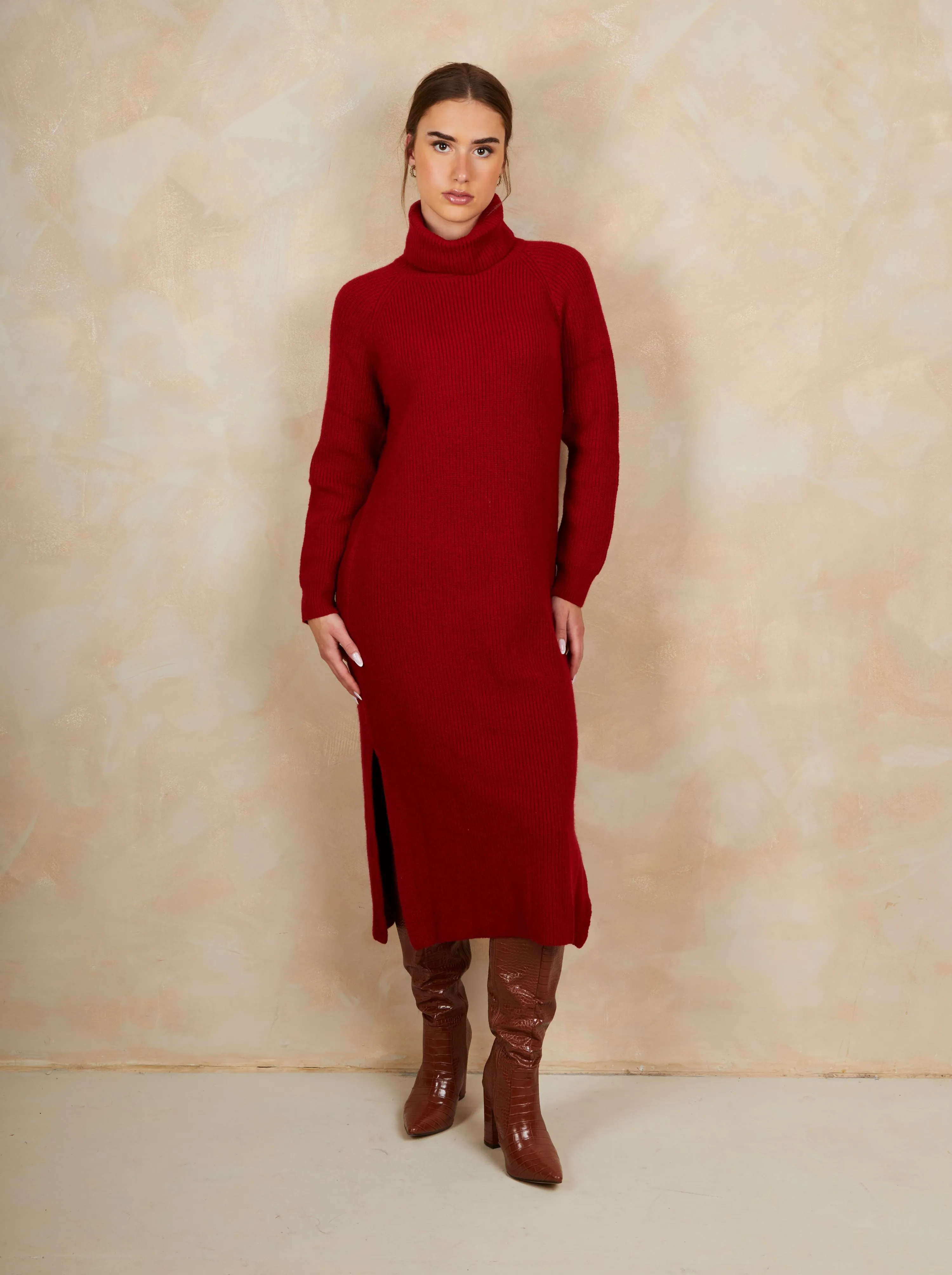 Roll Neck Oversized Jumper Dress in Red sold by Chi Chi London product image thumbnail 2