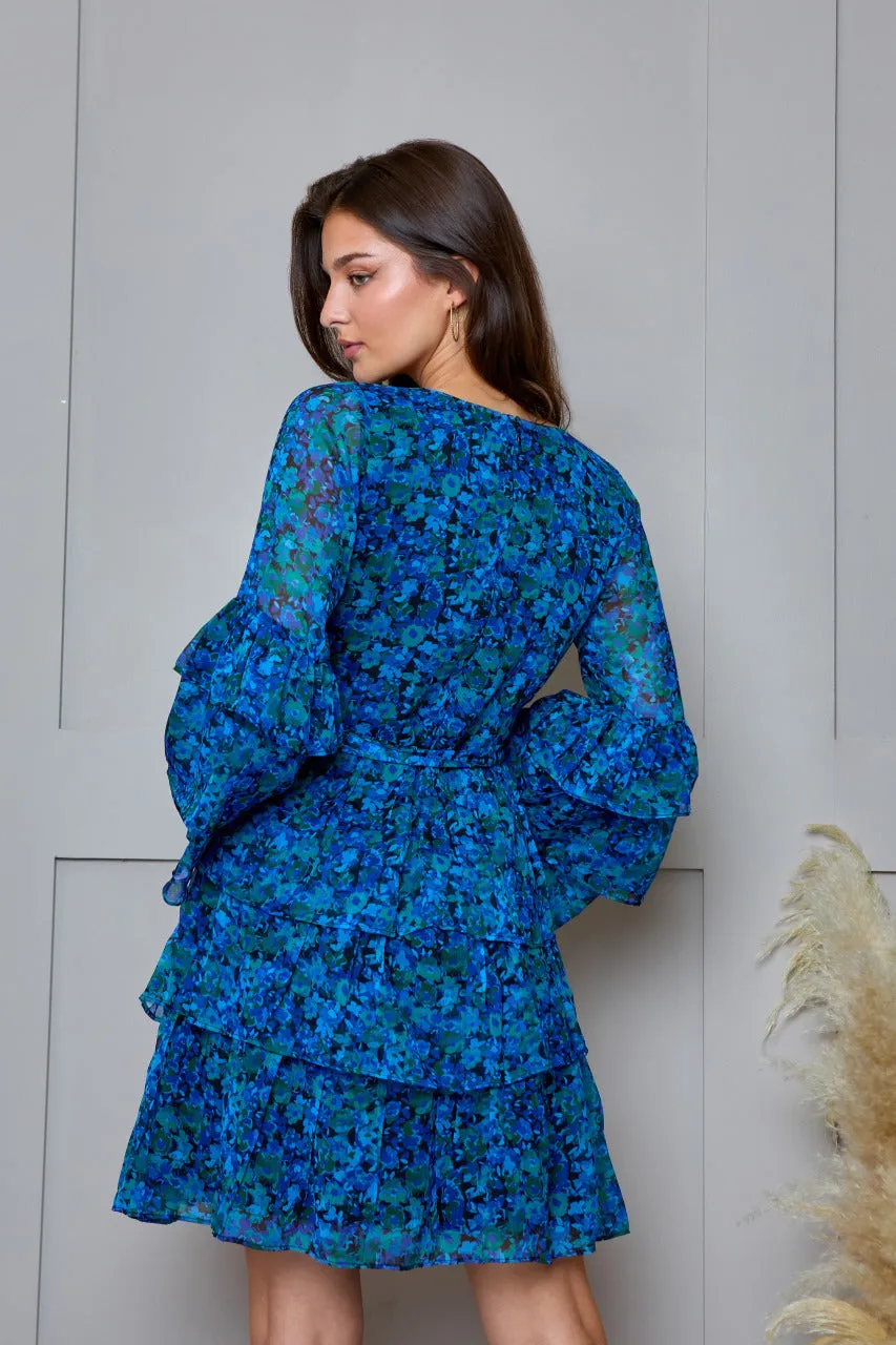 Floral Printed Wrap Dress in Blue sold by Chi Chi London product image thumbnail 3