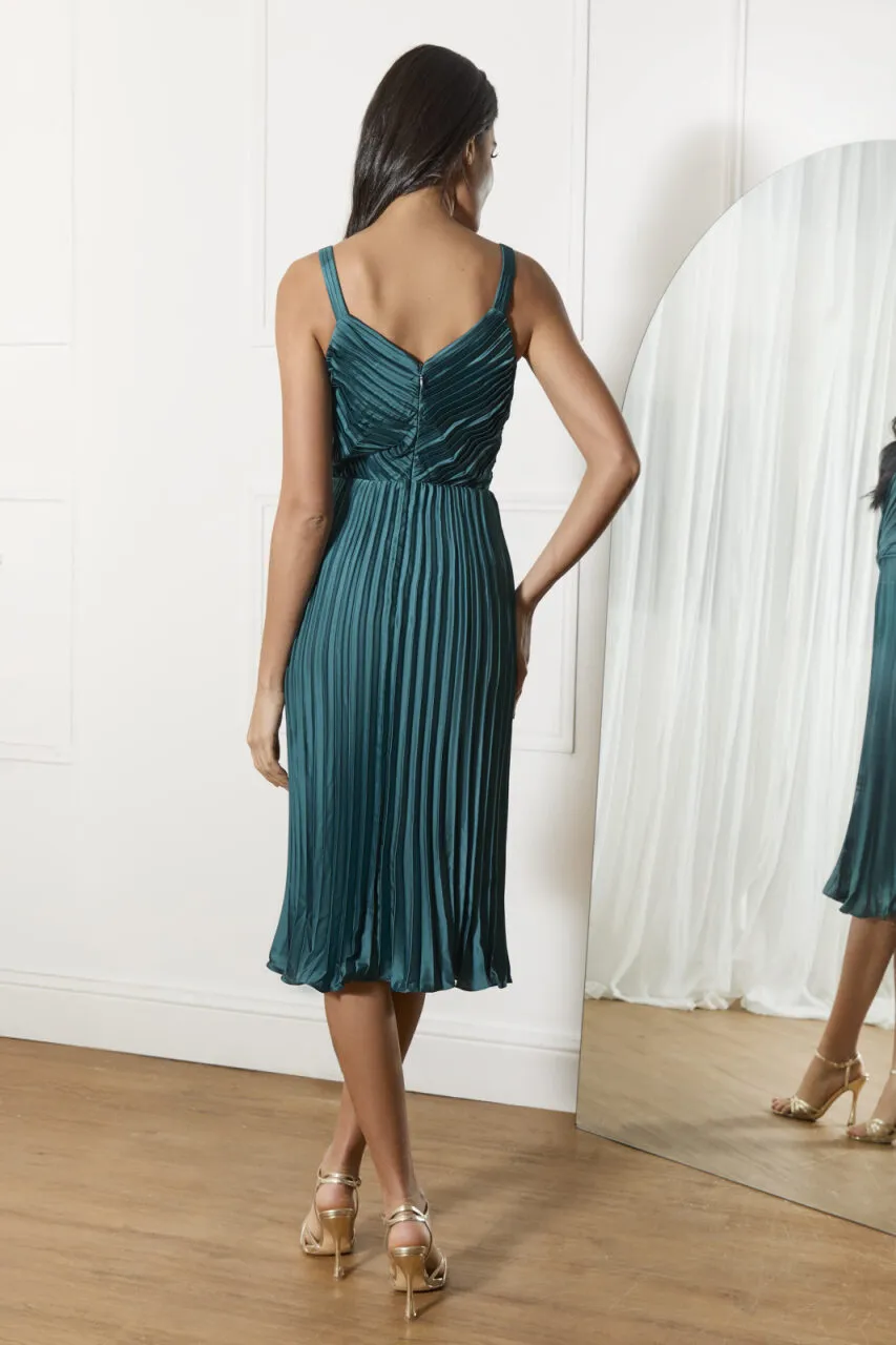 Satin Cami Pleated Midi Dress in Teal sold by Chi Chi London product image thumbnail 3