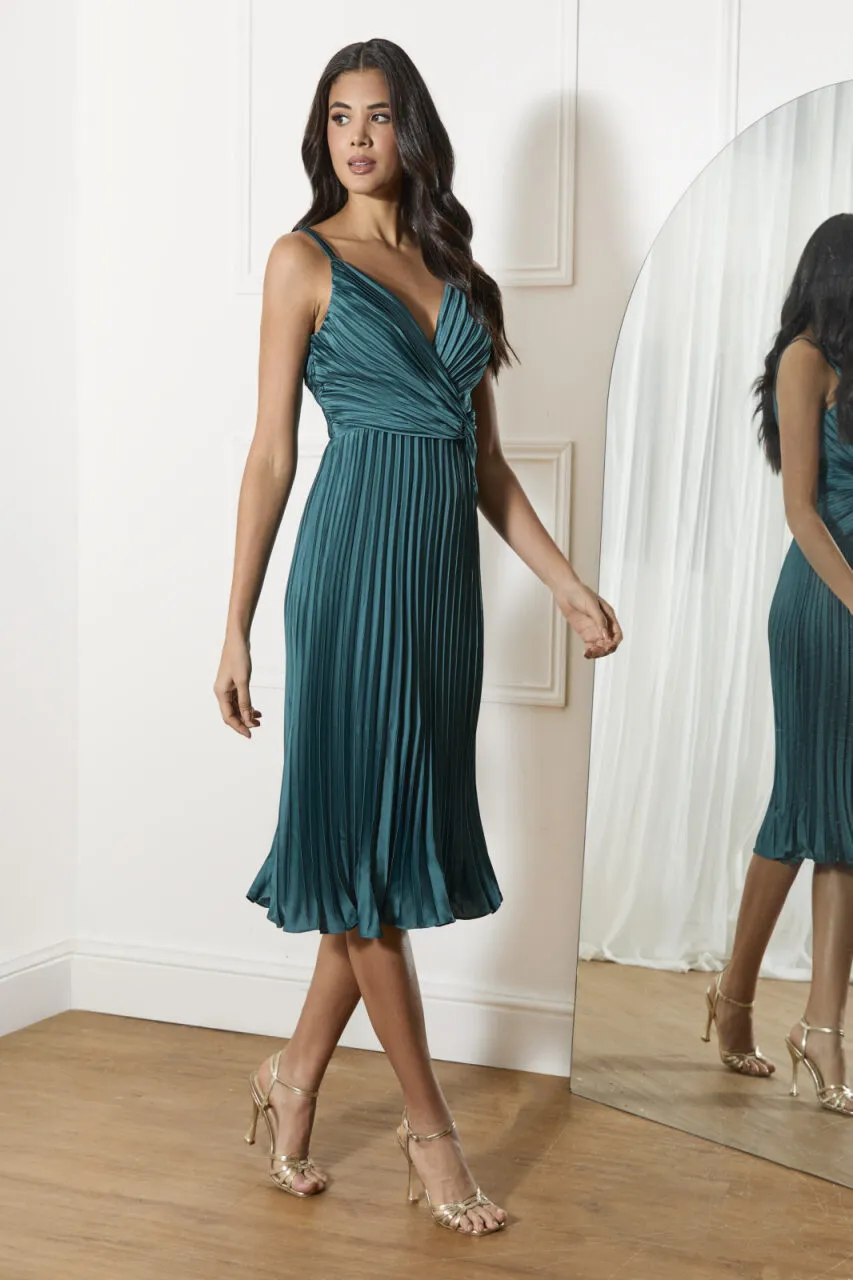 Satin Cami Pleated Midi Dress in Teal sold by Chi Chi London product image thumbnail 2