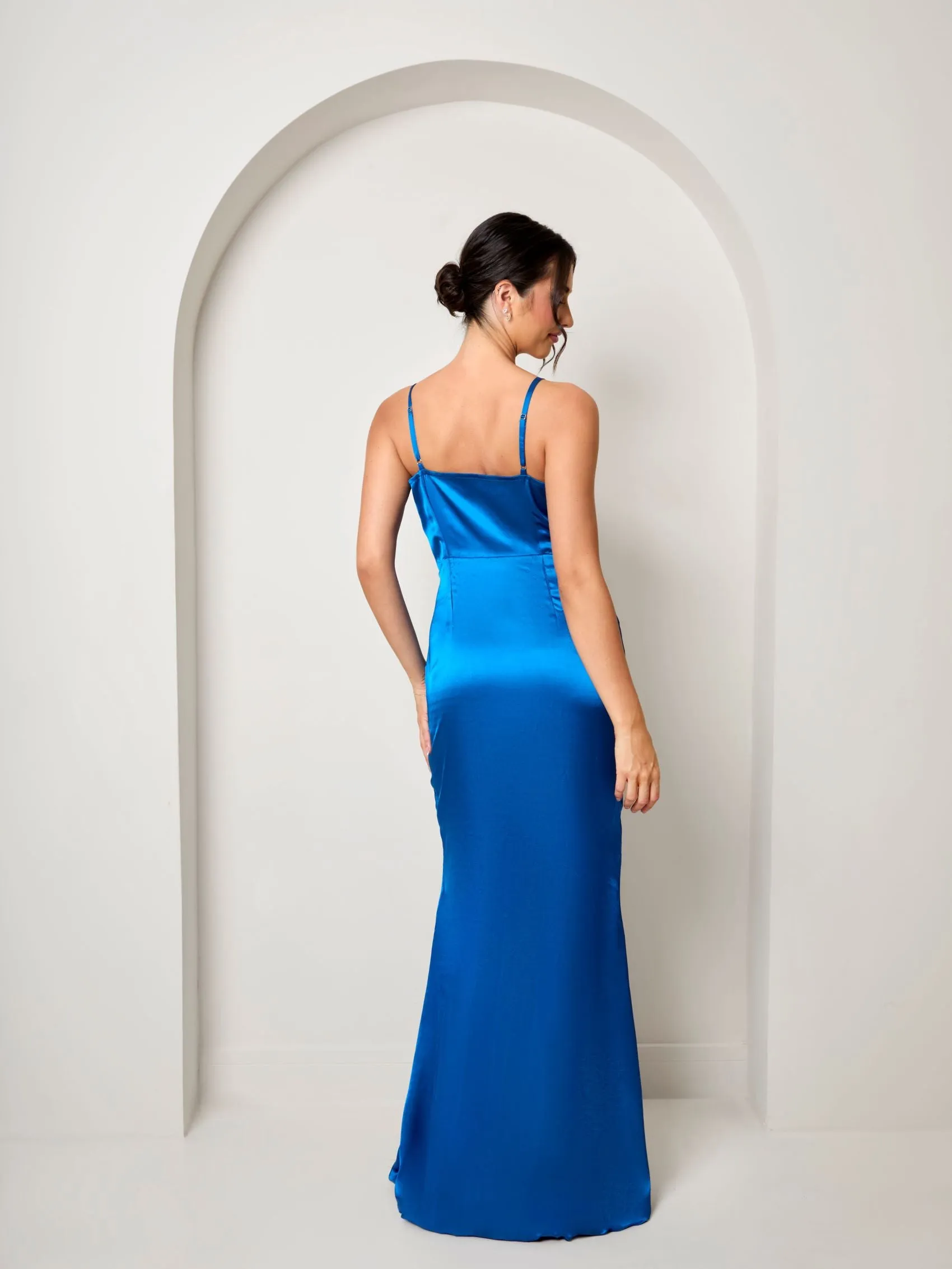Twist Bodice Satin Maxi Dress in Cobalt sold by Chi Chi London product image thumbnail 3
