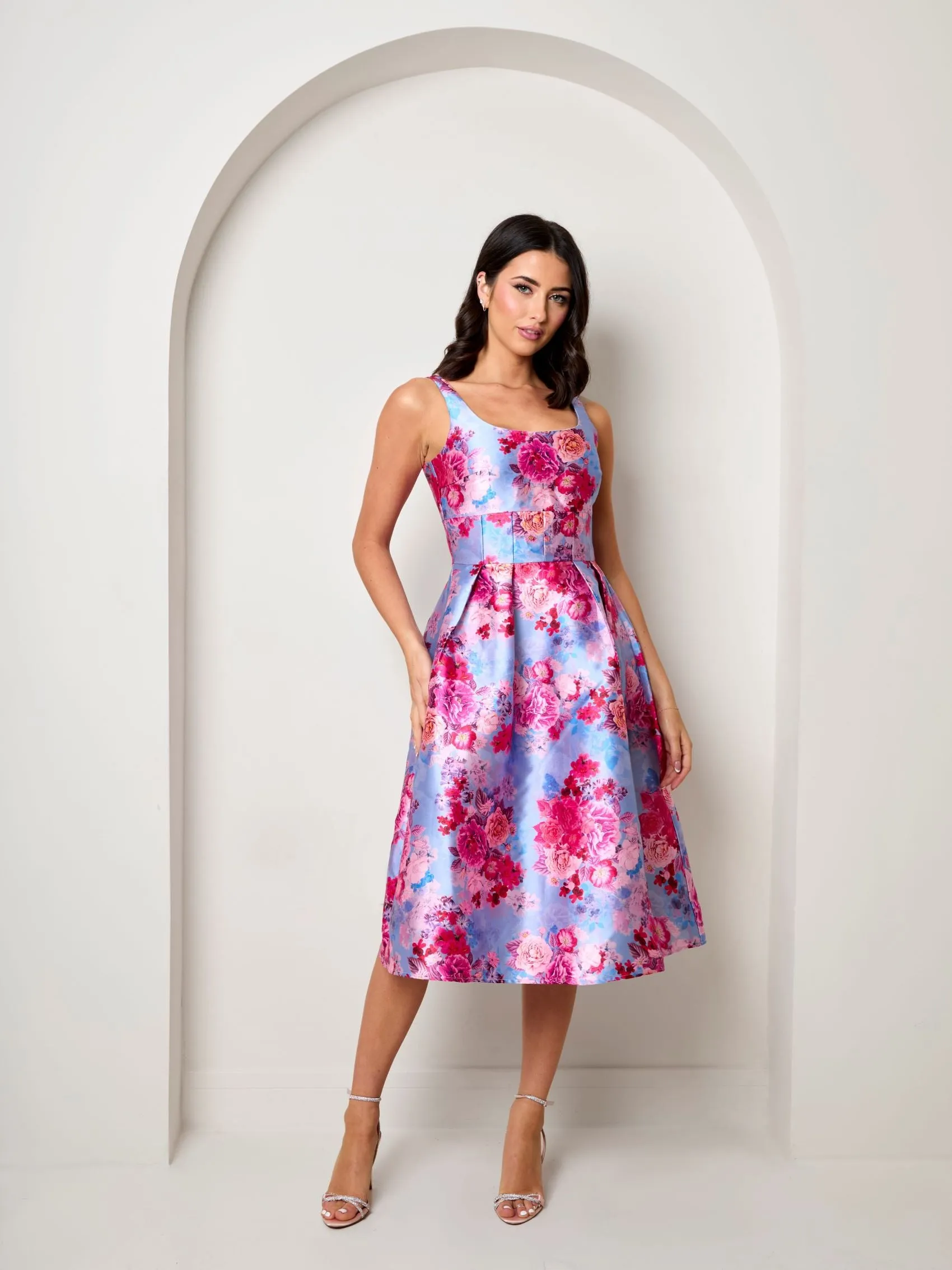 Sleeveless Floral Fit and Flare Midi Dress in Blue sold by Chi Chi London product image thumbnail 5
