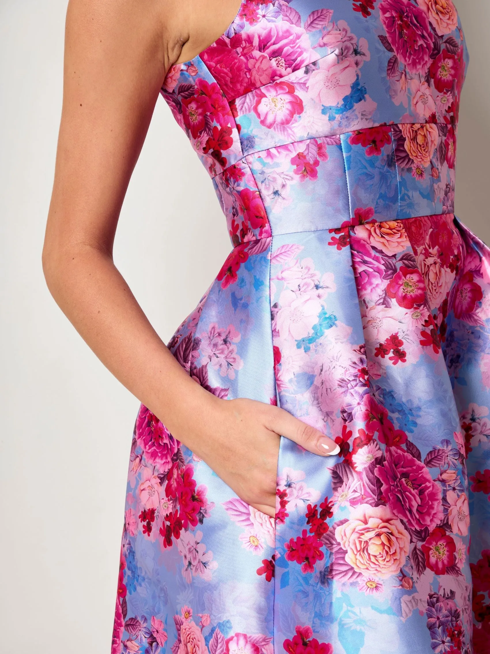 Plus Size Sleeveless Floral Fit and Flare Midi Dress in Blue sold by Chi Chi London product image thumbnail 3