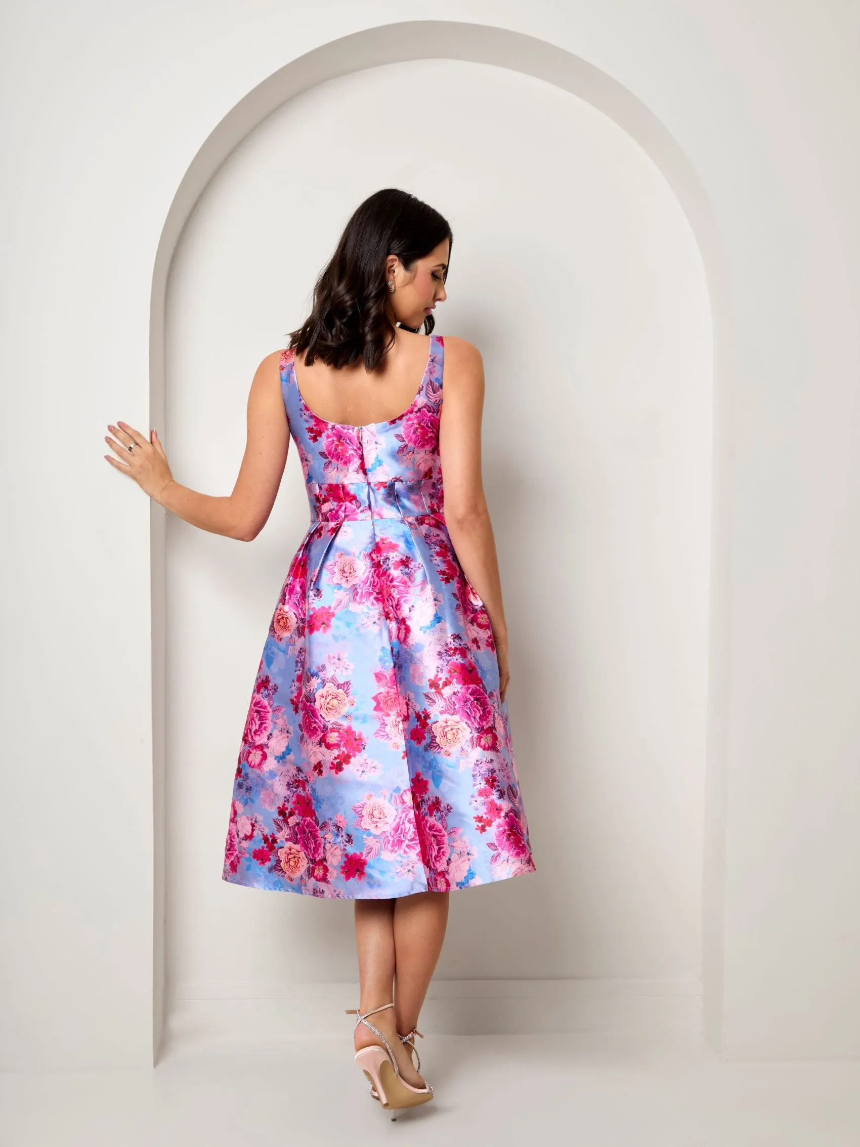Plus Size Sleeveless Floral Fit and Flare Midi Dress in Blue sold by Chi Chi London product image thumbnail 4
