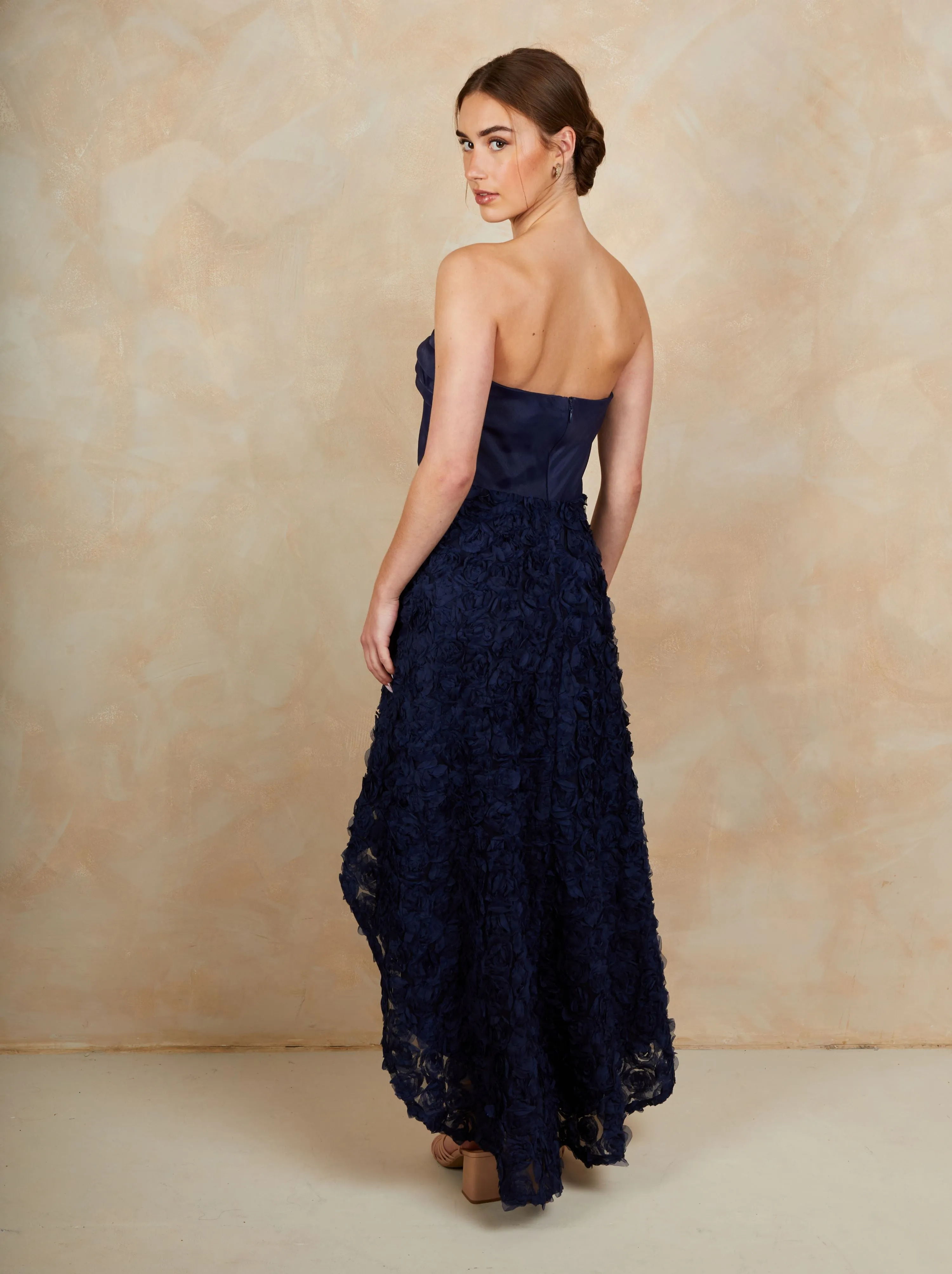 3D Floral Dip Hem Dress in Navy sold by Chi Chi London product image thumbnail 3