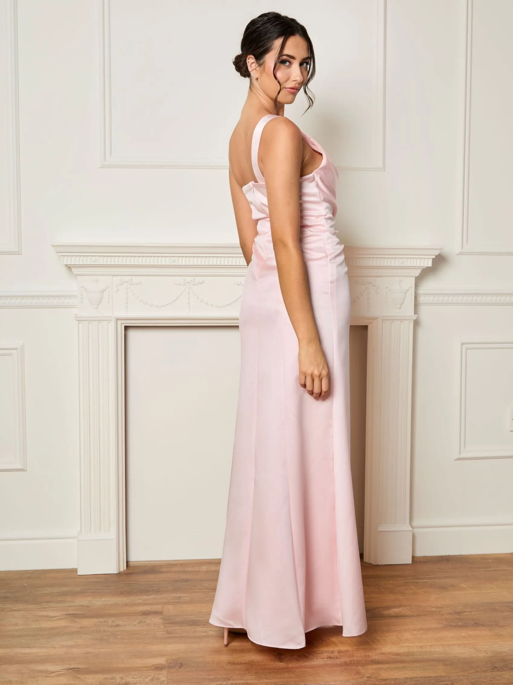 One Shoulder Satin Finish Maxi Dress in Blush Pink sold by Chi Chi London product image thumbnail 3