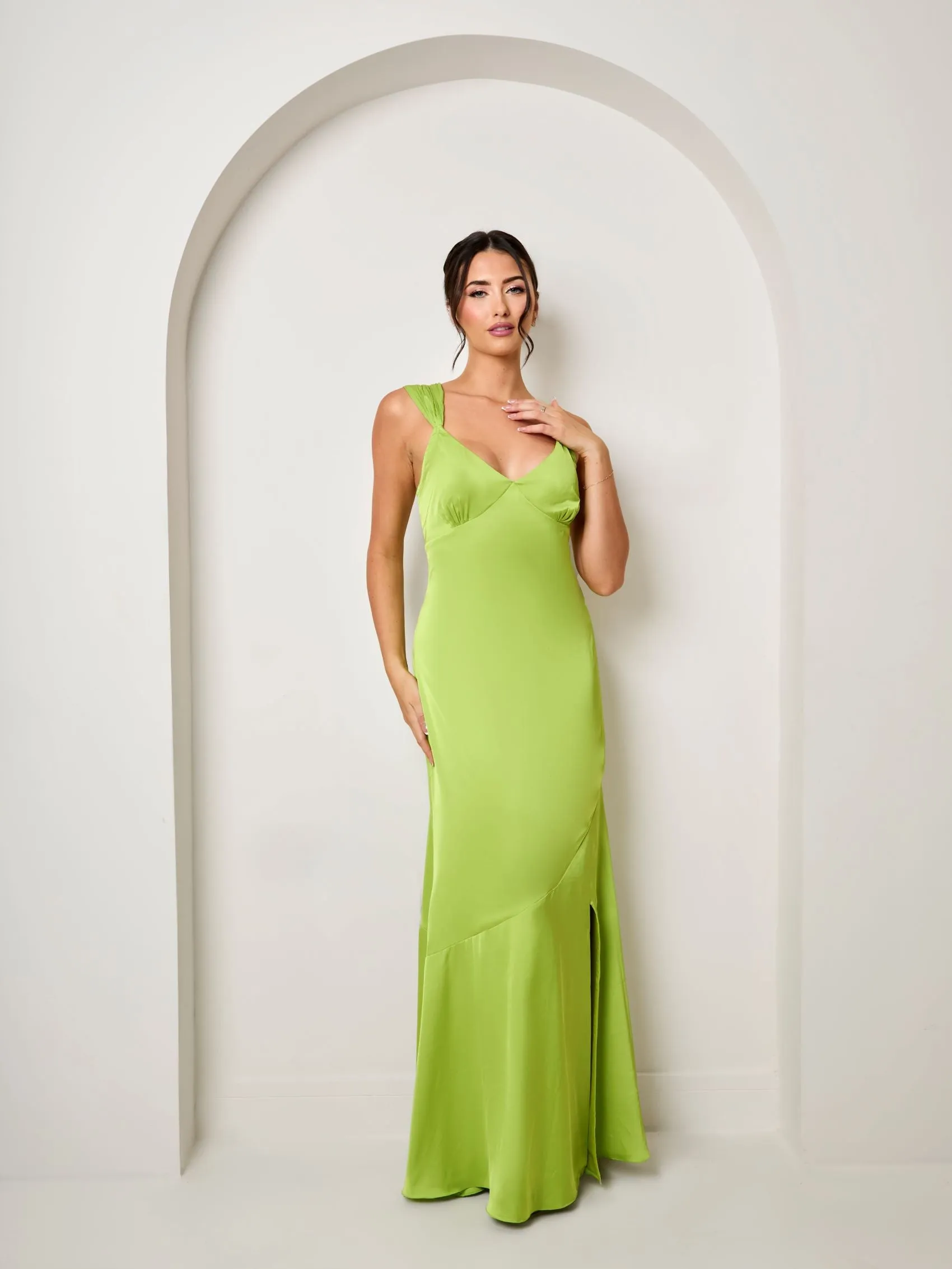 Satin Maxi Dress in Green sold by Chi Chi London product image thumbnail 4