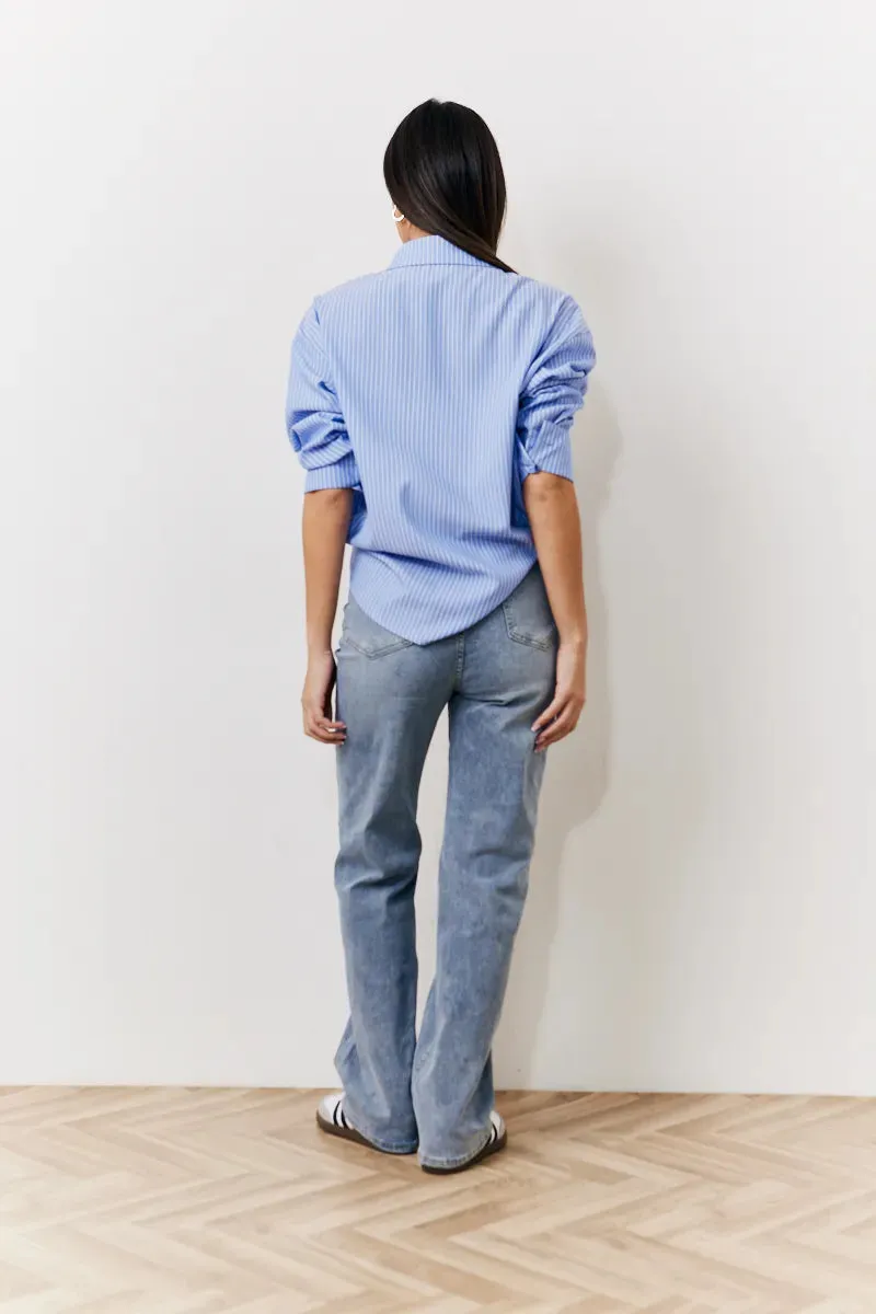 In The Style Oversized Striped Poplin Shirt in Blue sold by Chi Chi London product image thumbnail 4