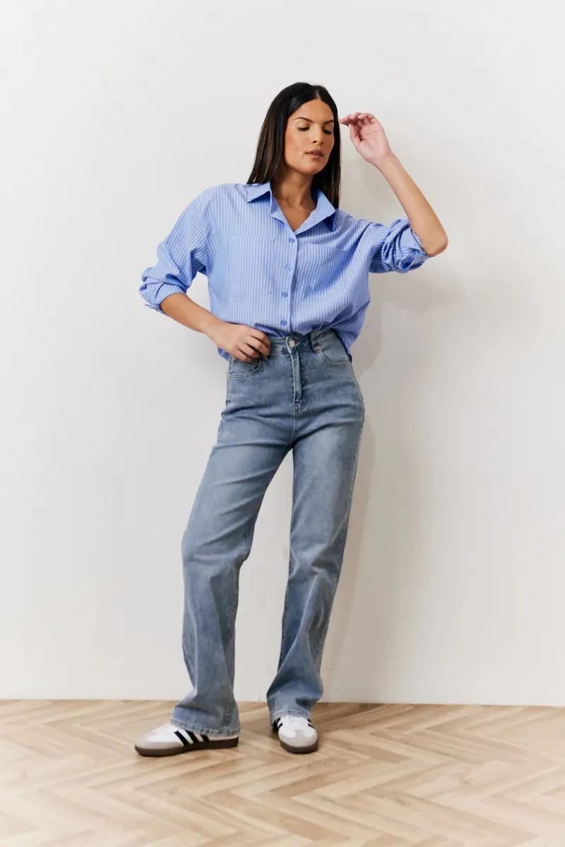In The Style Oversized Striped Poplin Shirt in Blue sold by Chi Chi London product image thumbnail 2
