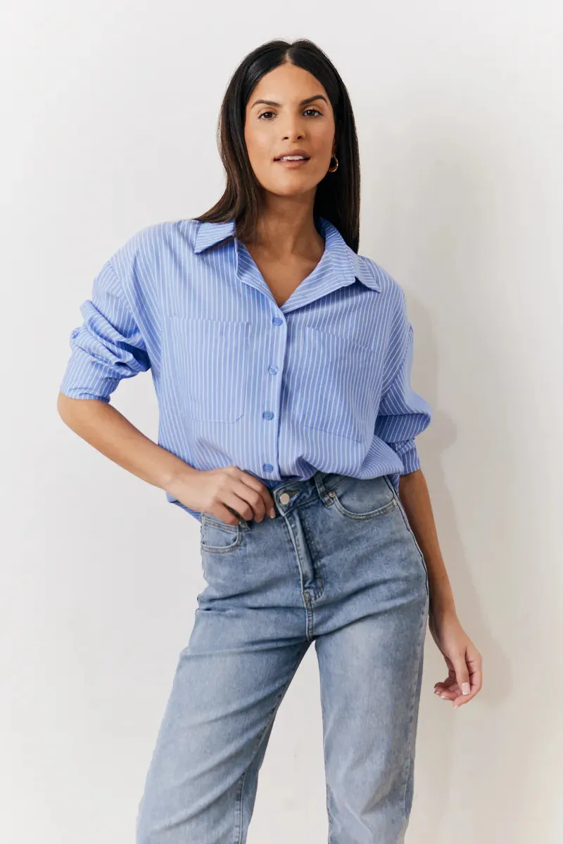 In The Style Oversized Striped Poplin Shirt in Blue sold by Chi Chi London product image thumbnail 5