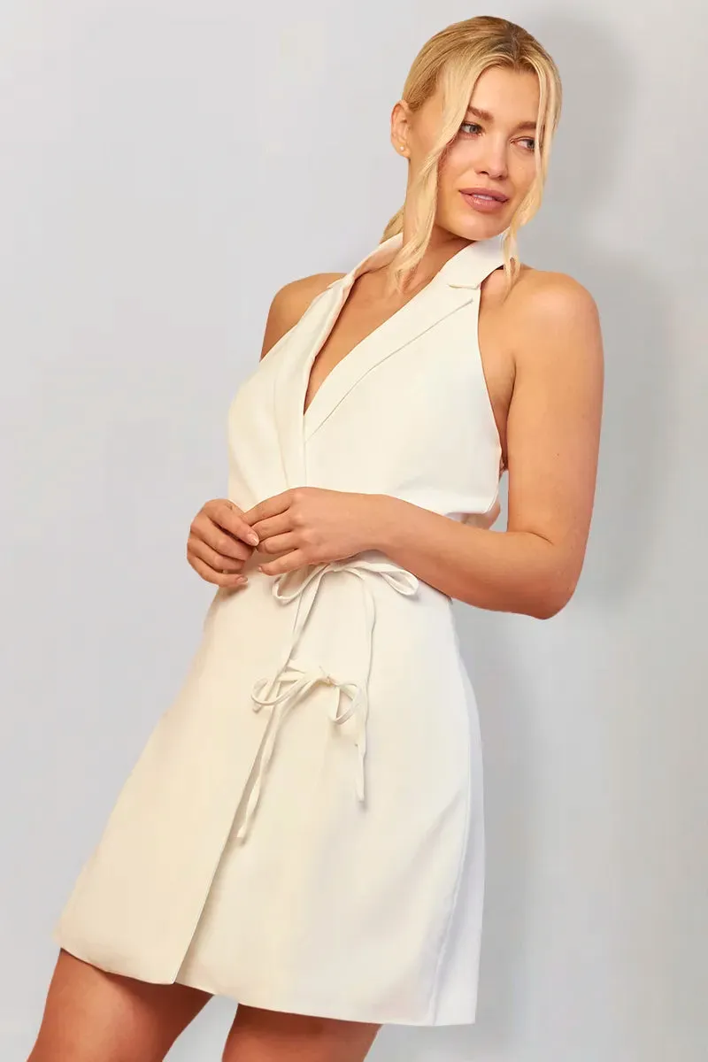 In The Style White Tailored Halterneck Mini Dress with Bow Detail sold by Chi Chi London product image thumbnail 2