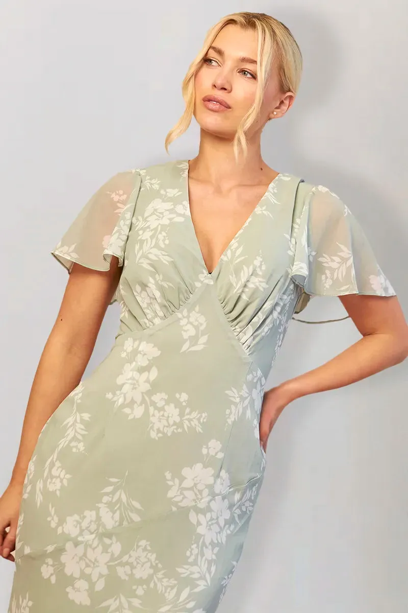 In The Style Sage Floral Print Chiffon Flutter Sleeve Maxi Dress sold by Chi Chi London product image thumbnail 5