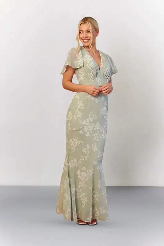 In The Style Sage Floral Print Chiffon Flutter Sleeve Maxi Dress made by Chi Chi London