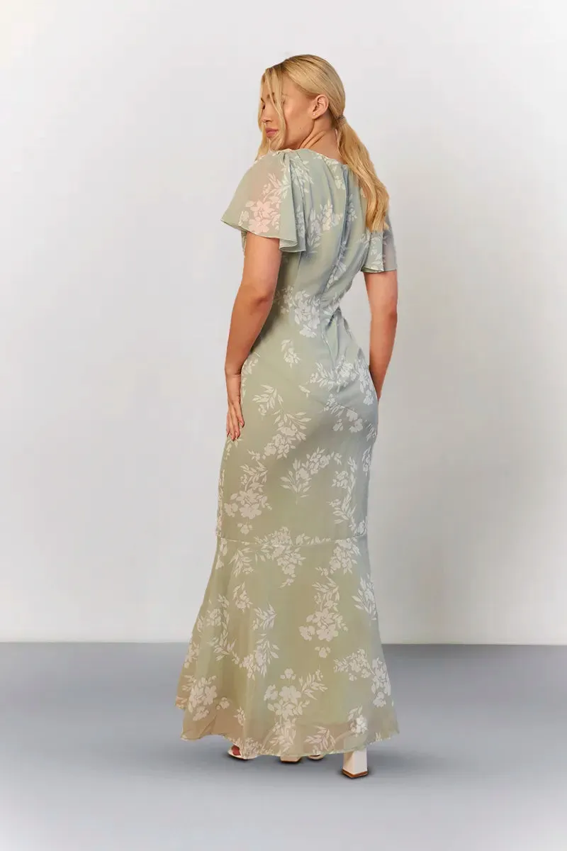 In The Style Sage Floral Print Chiffon Flutter Sleeve Maxi Dress sold by Chi Chi London product image thumbnail 3