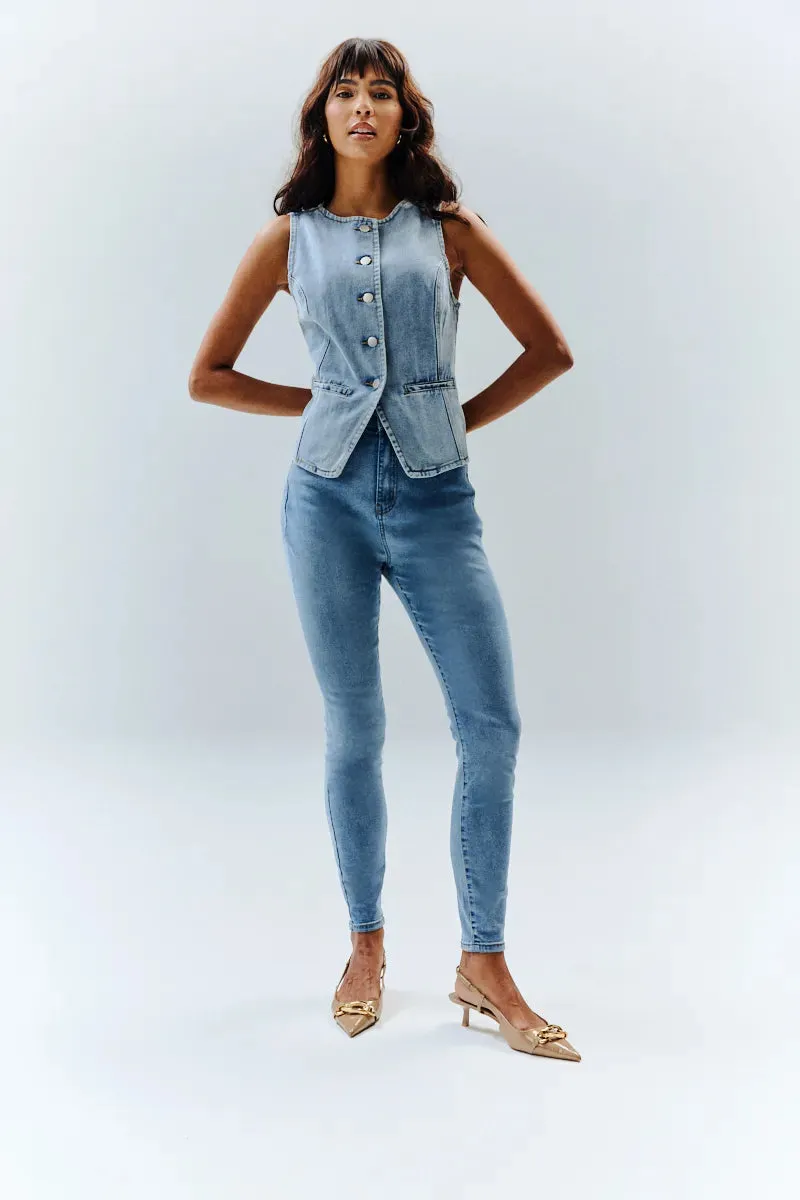 In The Style Denim Crew Neck Waistcoat in Blue sold by Chi Chi London product image thumbnail 2