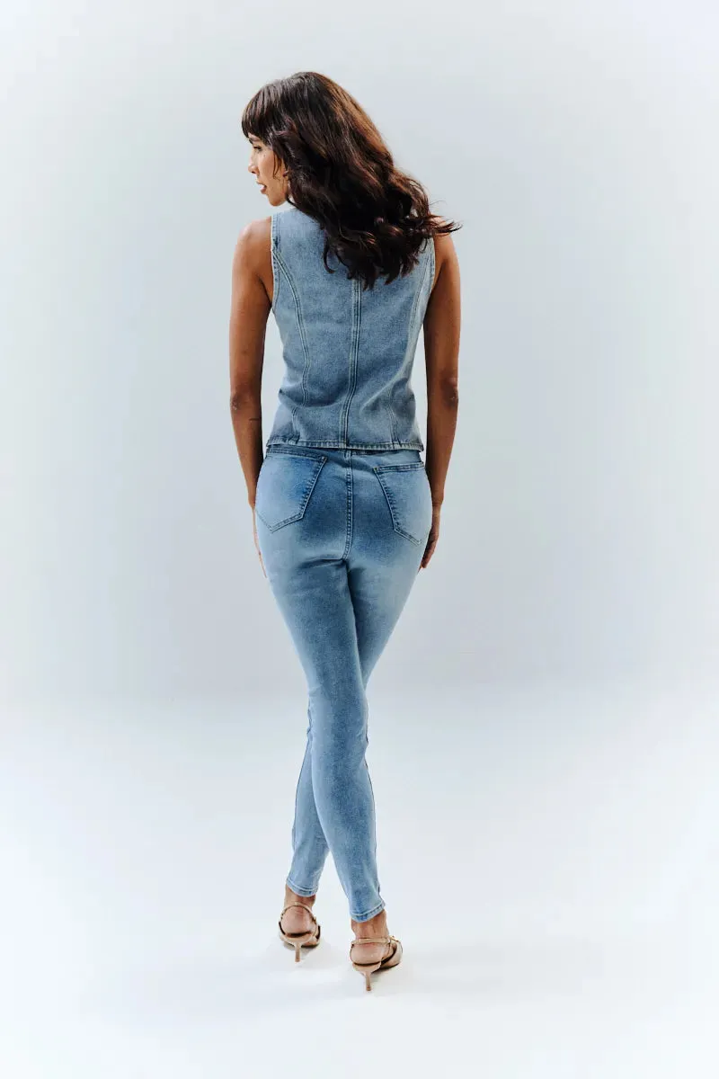 In The Style Denim Crew Neck Waistcoat in Blue sold by Chi Chi London product image thumbnail 3
