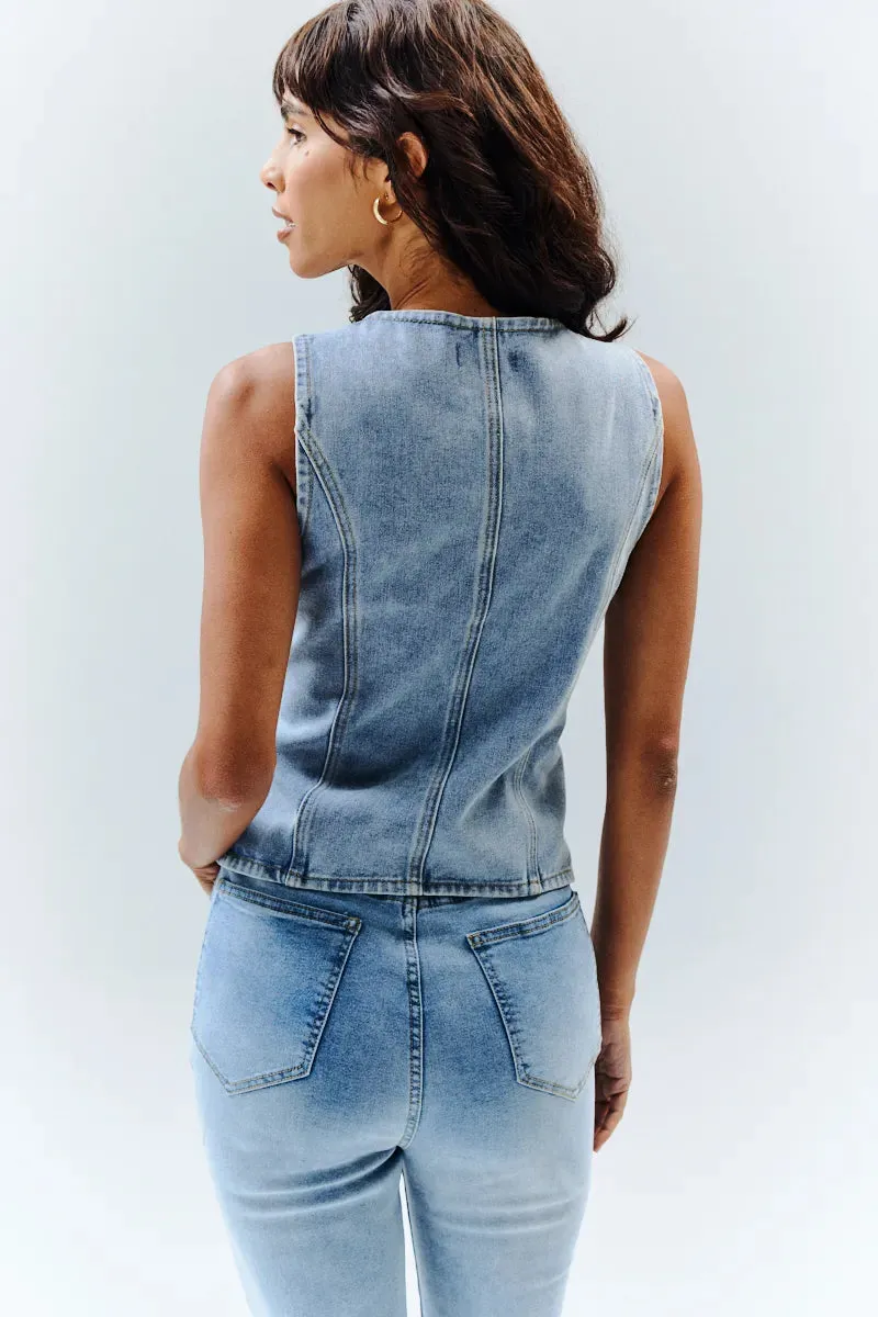 In The Style Denim Crew Neck Waistcoat in Blue sold by Chi Chi London product image thumbnail 4