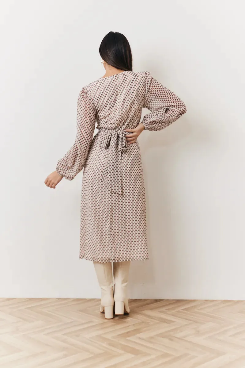 In The Style Cream Geometric Print Chiffon Balloon Sleeve Wrap Midi Dress sold by Chi Chi London product image thumbnail 3