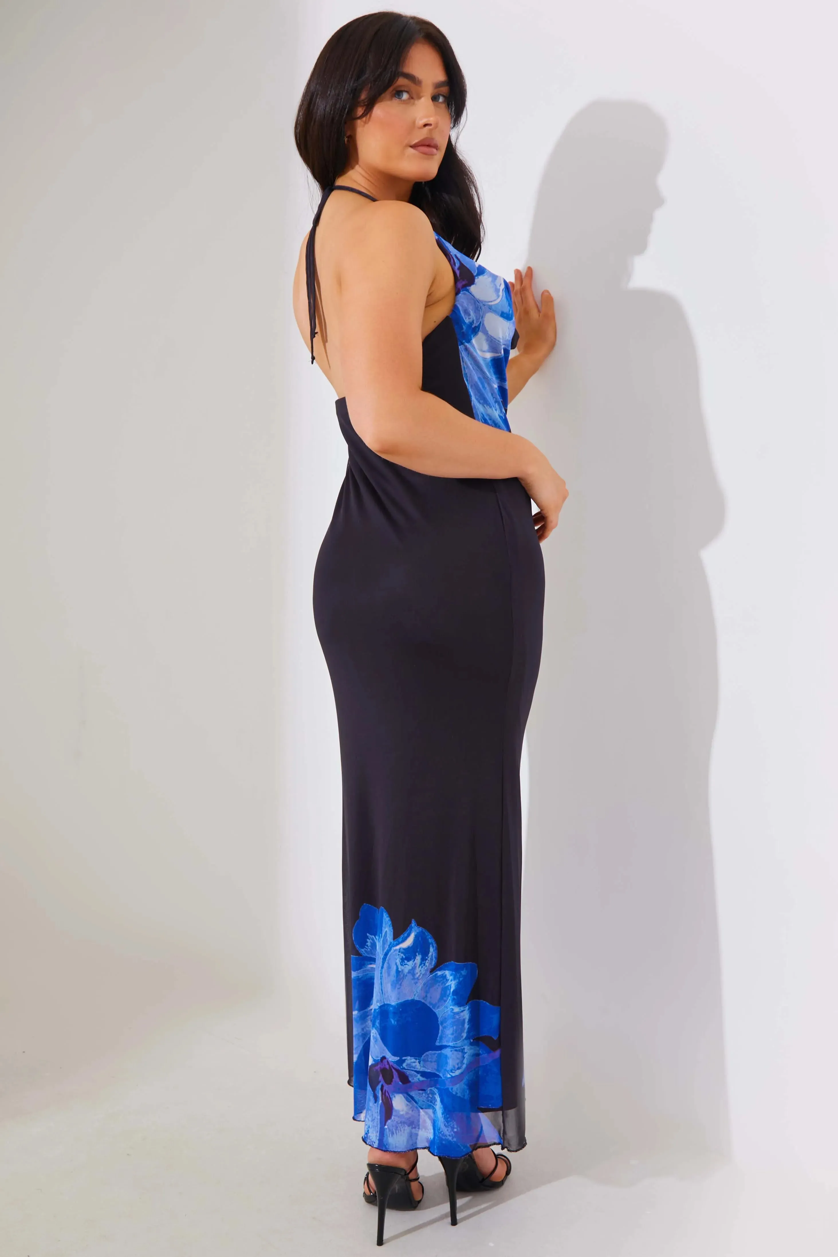 In The Style Mesh Floral Halterneck Cowl Maxi Dress sold by Chi Chi London product image thumbnail 3