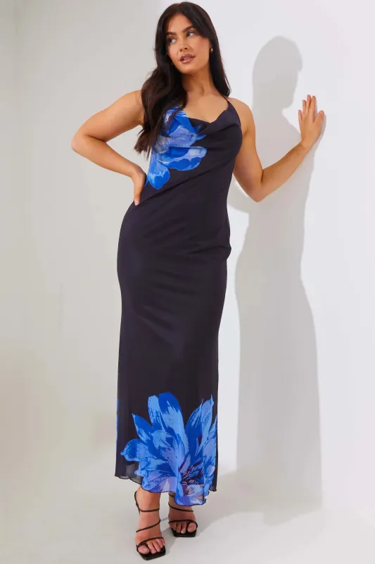 In The Style Mesh Floral Halterneck Cowl Maxi Dress made by In the style