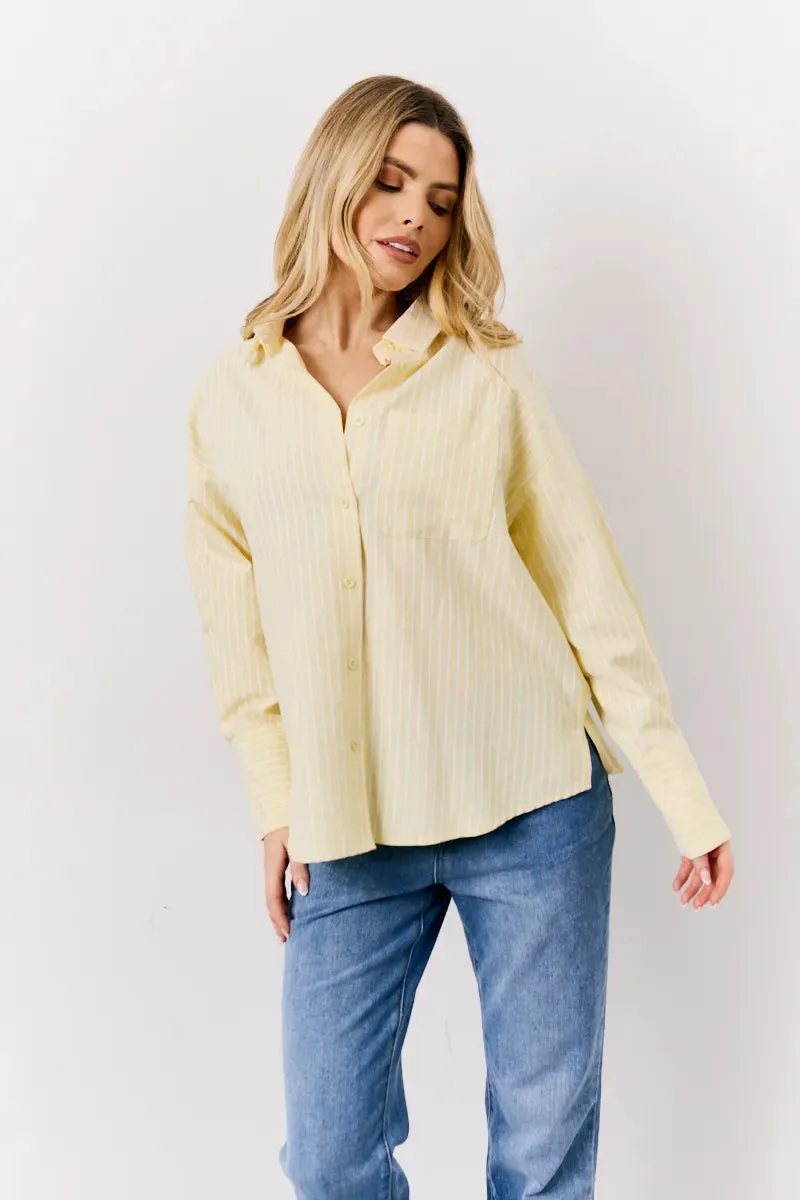 In The Style Oversized Stripe Shirt in Yellow sold by Chi Chi London
