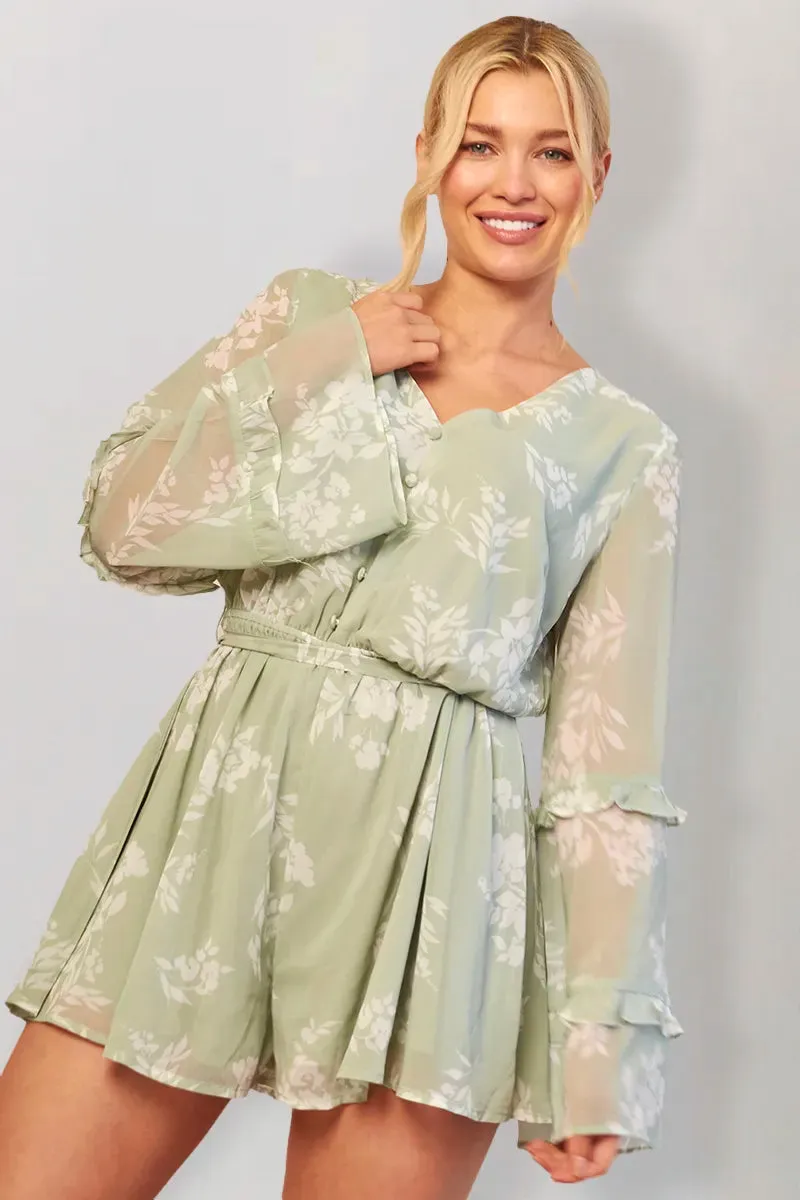 In The Style Floral Print Floaty Playsuit in Sage sold by Chi Chi London product image thumbnail 5