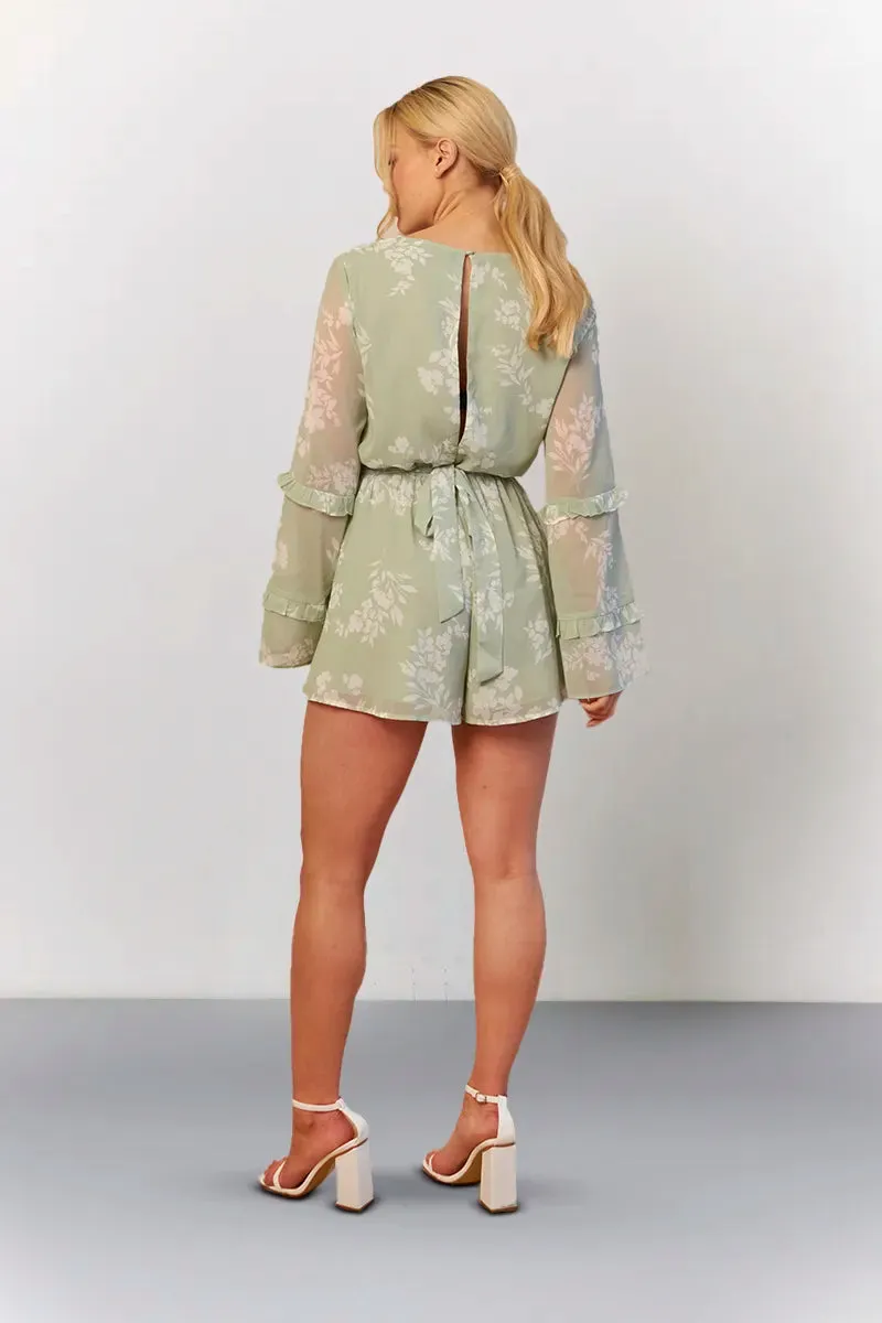 In The Style Floral Print Floaty Playsuit in Sage sold by Chi Chi London product image thumbnail 3