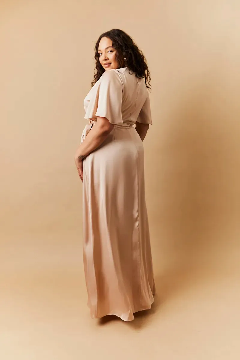 In The Style Light Gold Satin Wrap Tie Angel Sleeve Maxi Dress sold by Chi Chi London product image thumbnail 3
