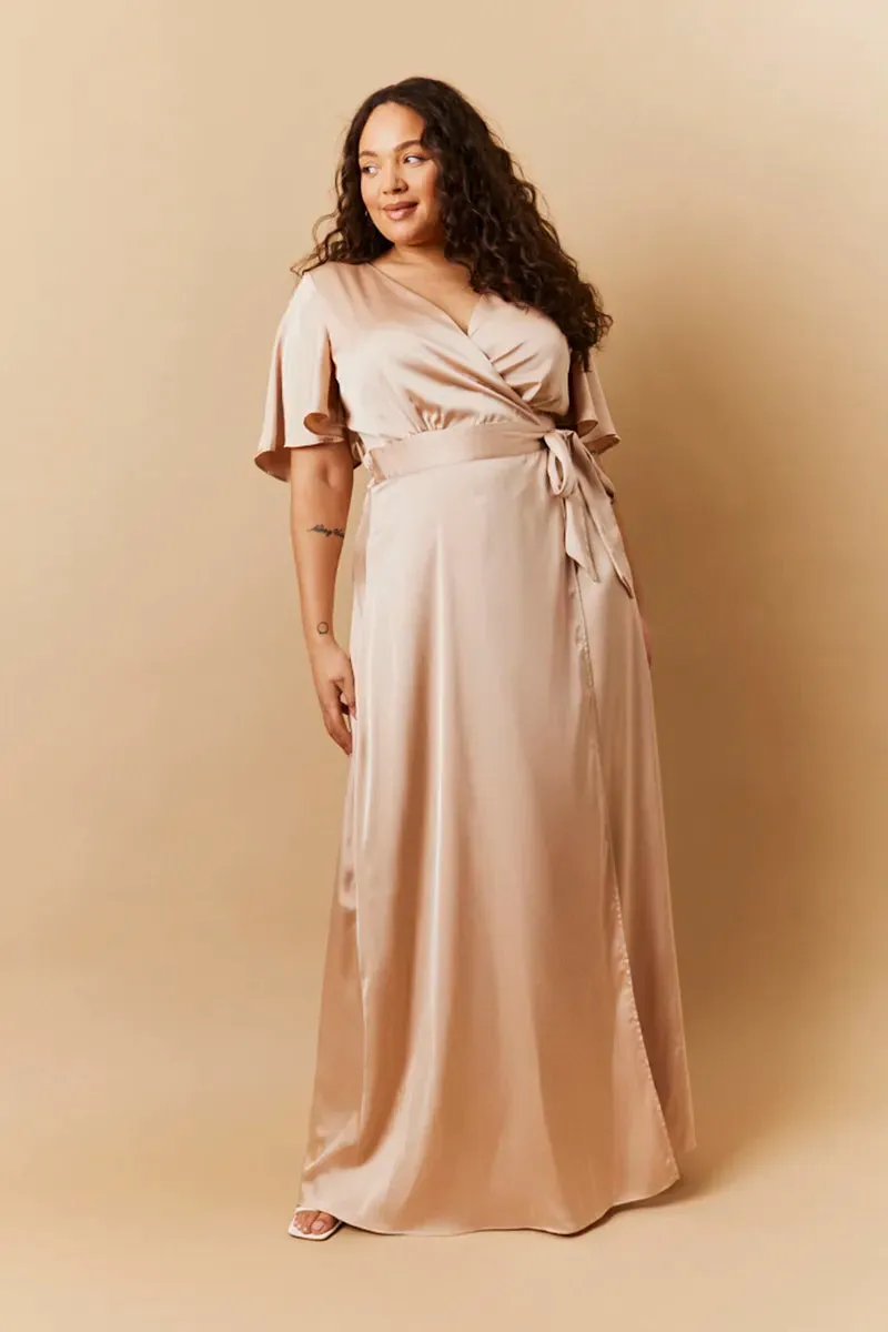 In The Style Light Gold Satin Wrap Tie Angel Sleeve Maxi Dress sold by Chi Chi London product image thumbnail 5